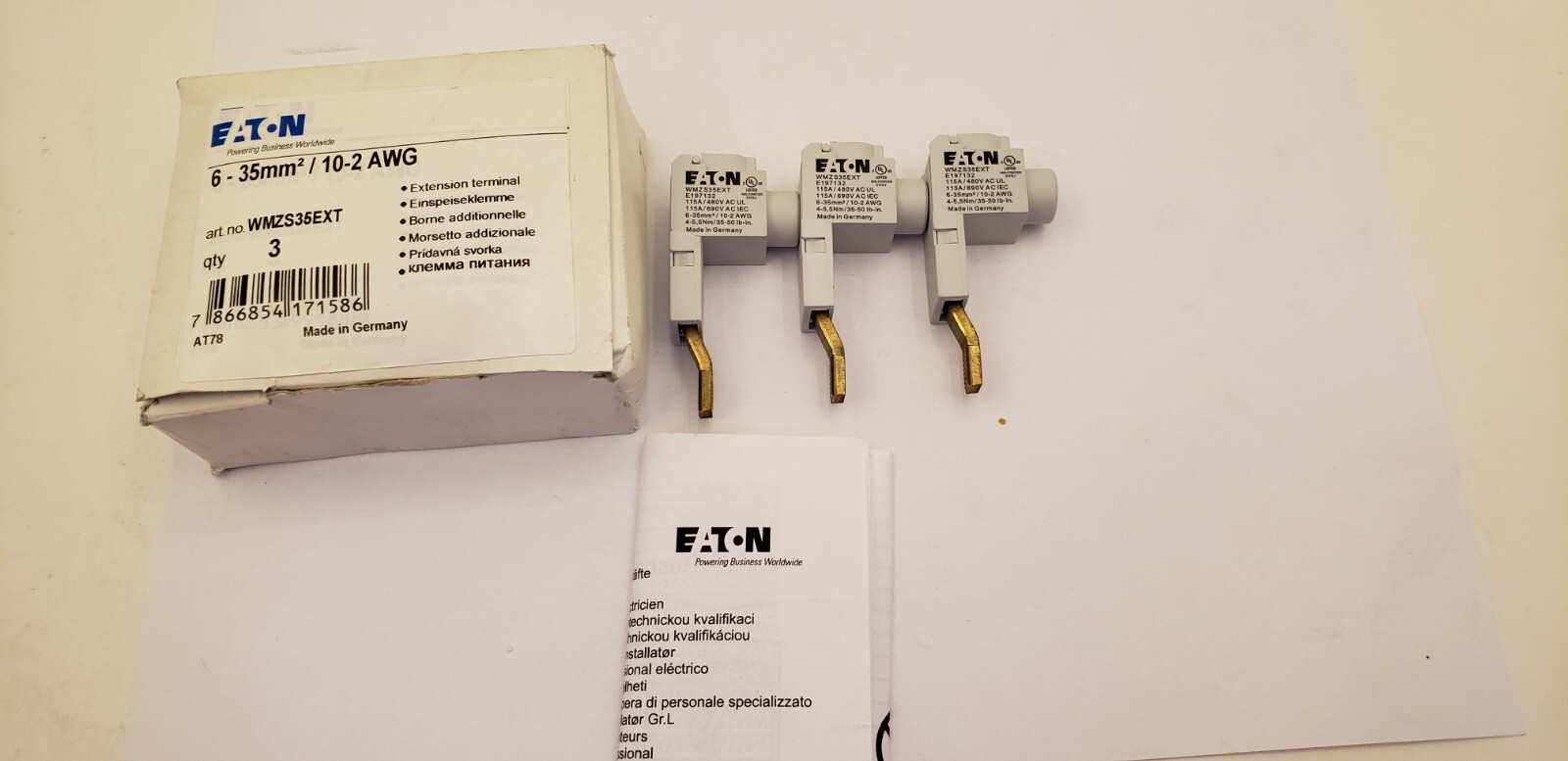 EATON WMZS35EXT CIRCUIT BREAKER, EXTENTION TERMINAL, 6-35mm/10-2AWG BOX OF 3 NIB