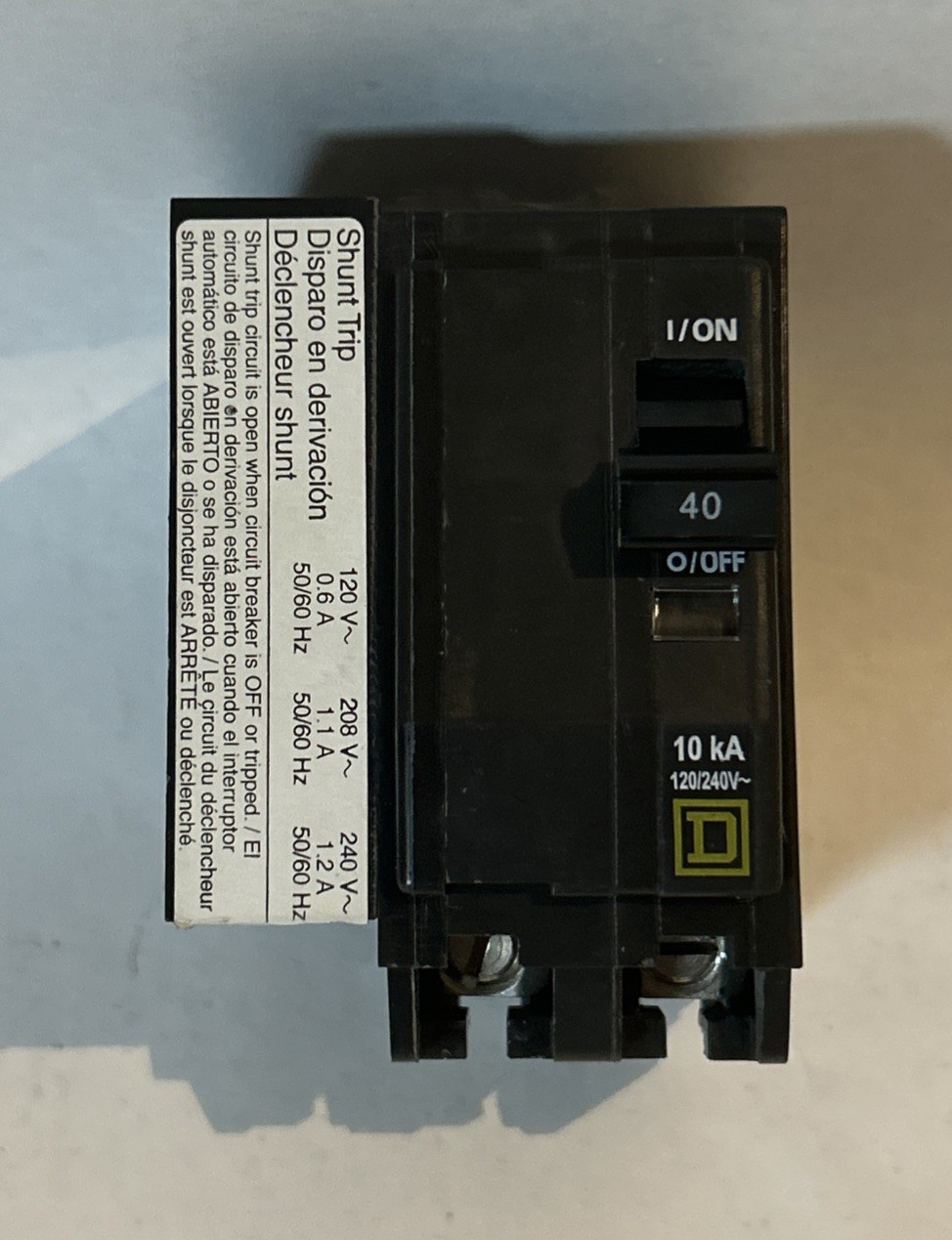 Square D QO2401021 40 Amp 2 Pole 120/240 V 50/60 Hz Plug-On Circuit Breaker