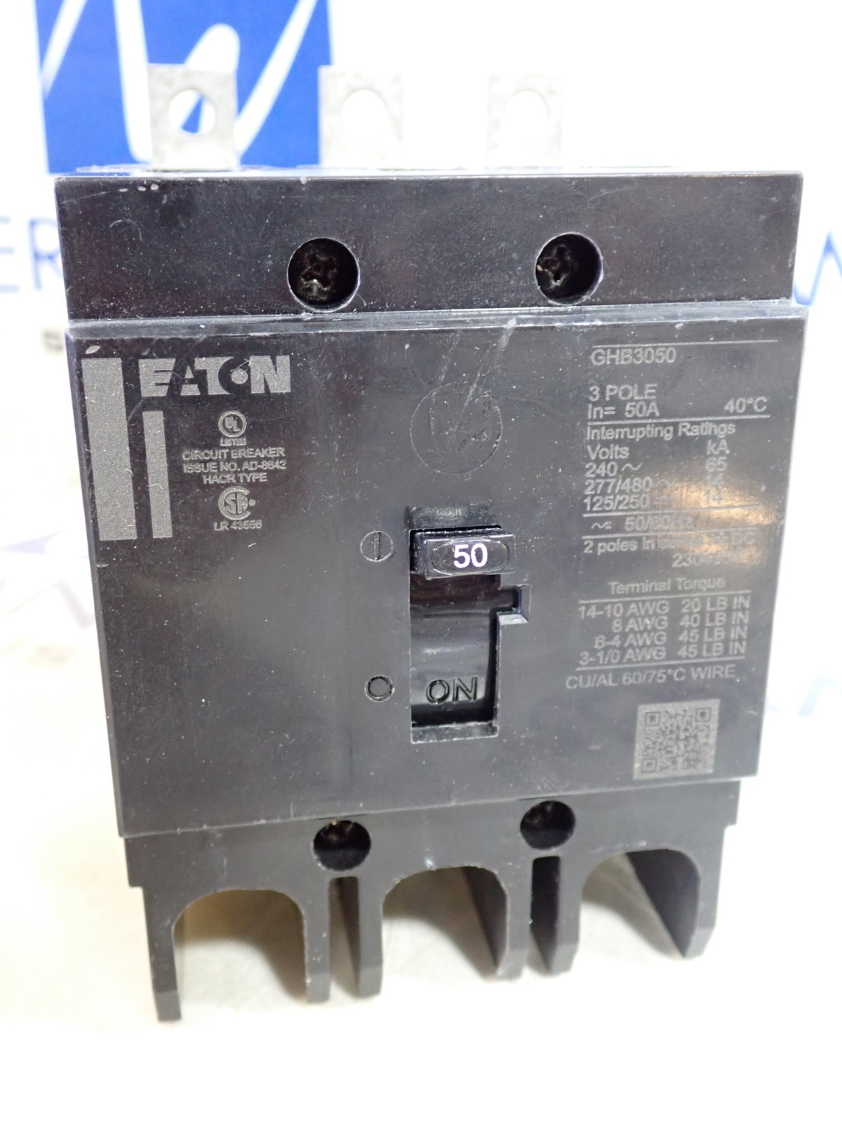 New in box Eaton GHB3050 3 pole 50 amp 480v Bolt on Circuit Breaker