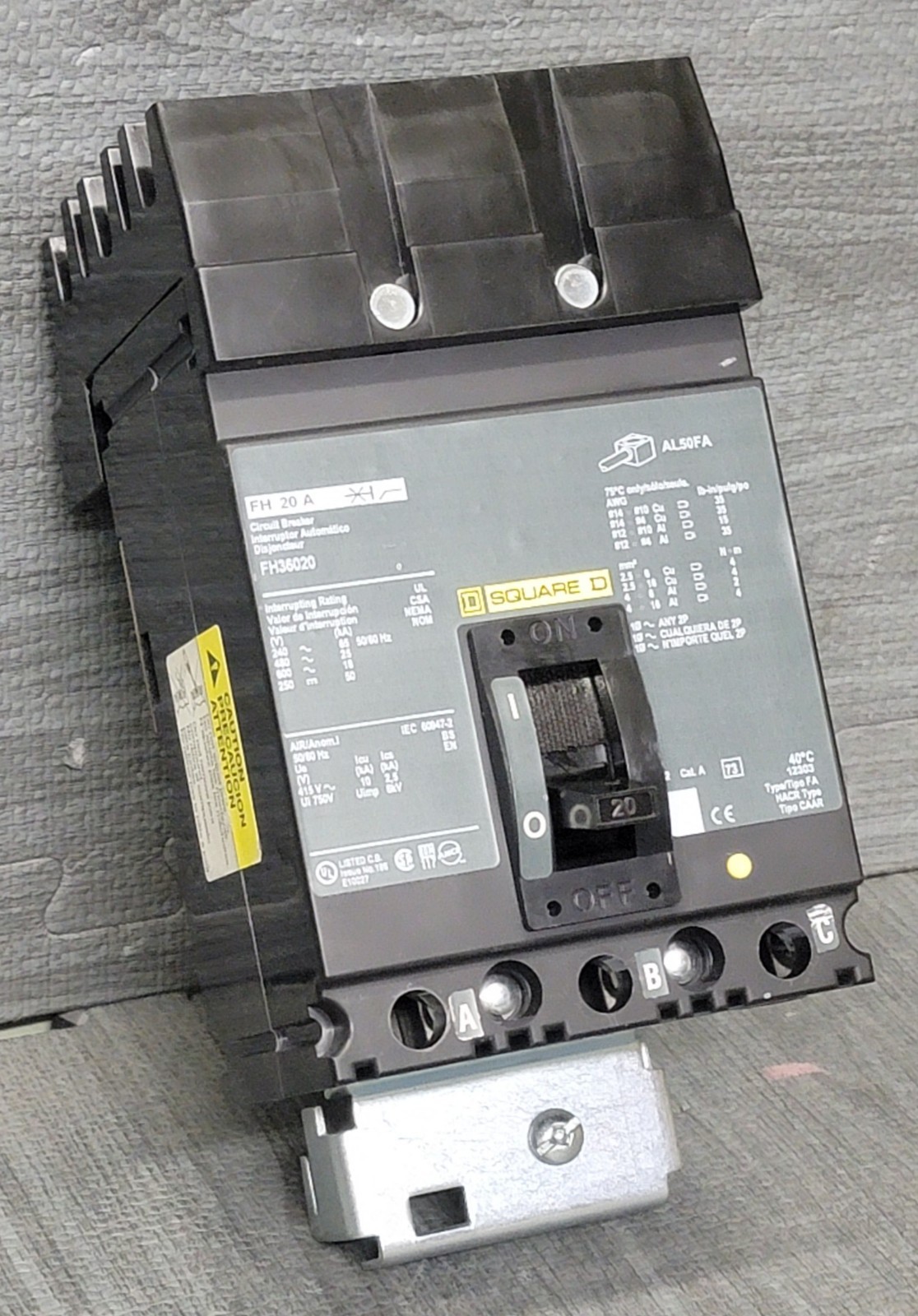 Square D FH36020, 20 Amp, 600 Volt, I-Line Circuit Breaker Used For 1 Month