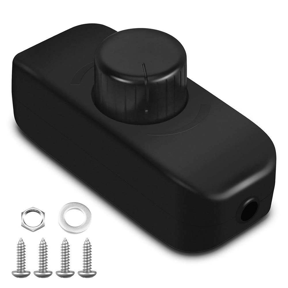 1pc LED Dimmer Switch,220V-240V Push ON/OFF Rotary Dimming,Inline Dimmer Switch