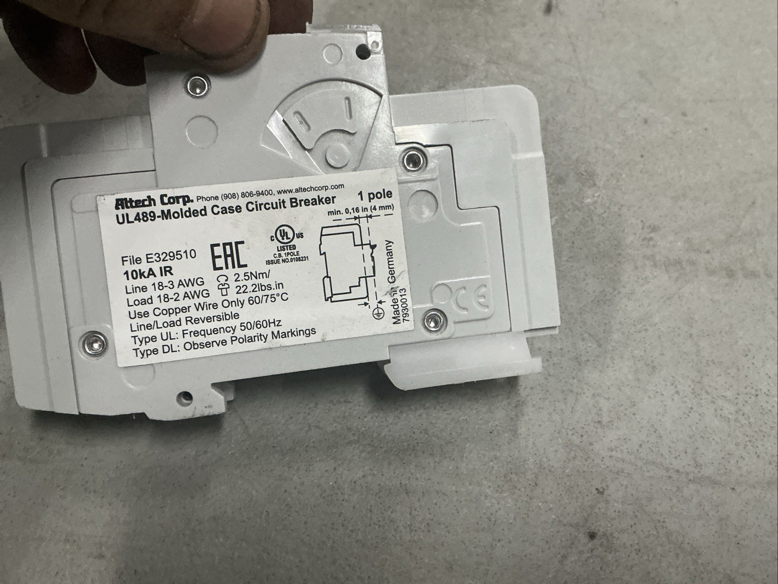 1D15UL, Altech, Circuit Breaker Thermal Magnetic 15A 277 V AC DC Lever DIN Rail