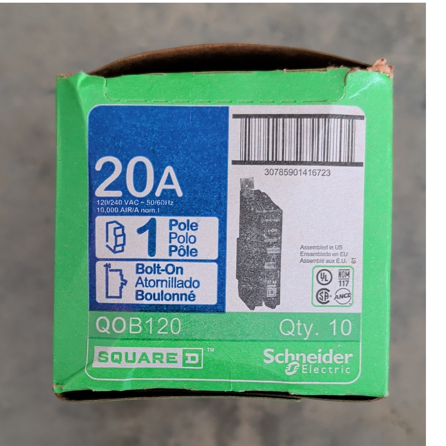 Square D QOB120 20A 1-Pole Bolt-On Circuit Breaker 120/240V Pack of 10