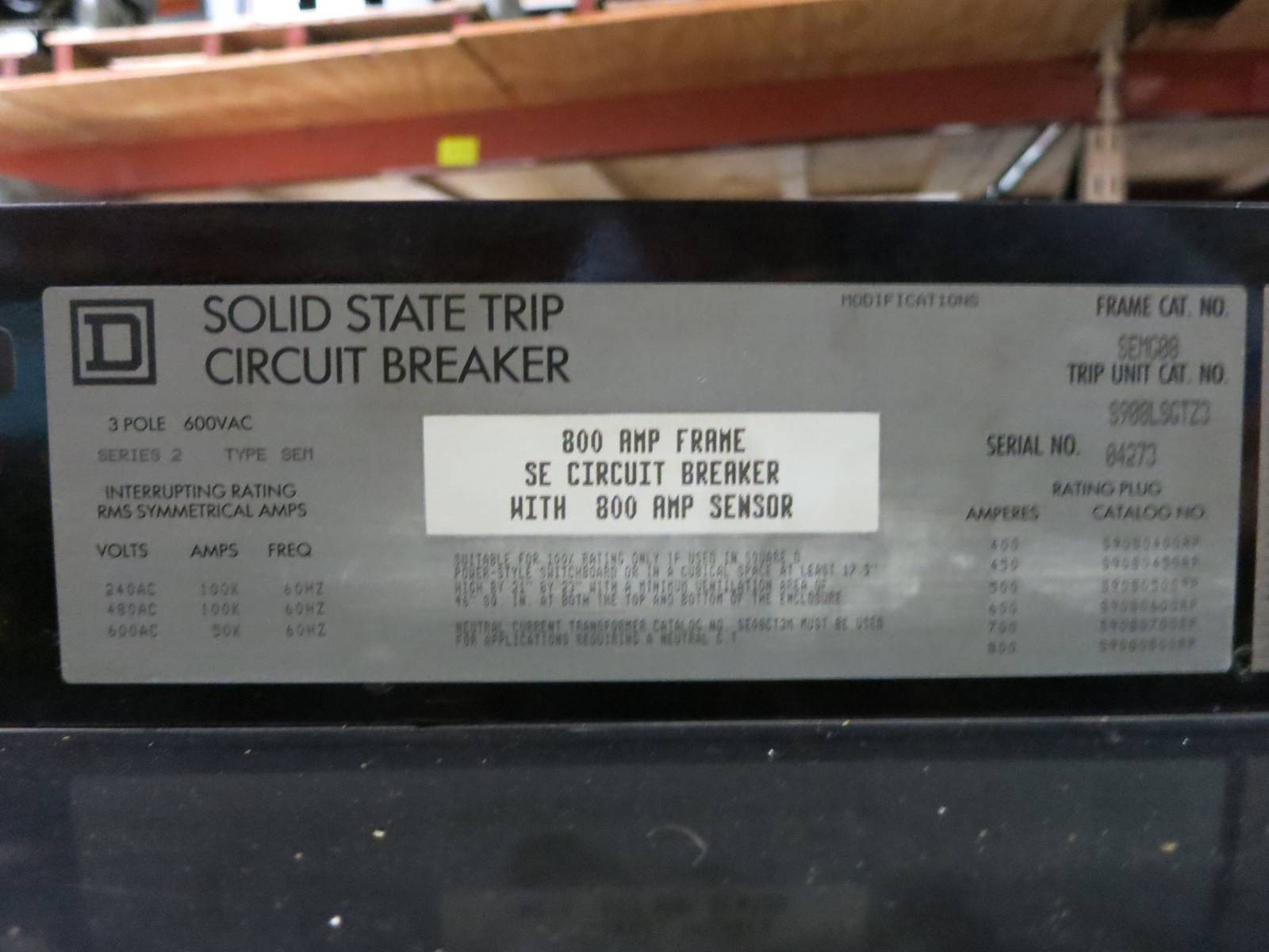 Square D SEMG08 LSG SS Trip 800A Frame & Sensor w 400A RP Breaker SED36800LSG SE