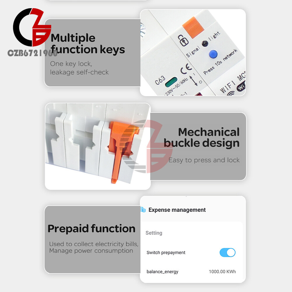 Tuya WIFI/Zigbee AC Smart Circuit Breaker Metering Remote Control On-Off Breaker
