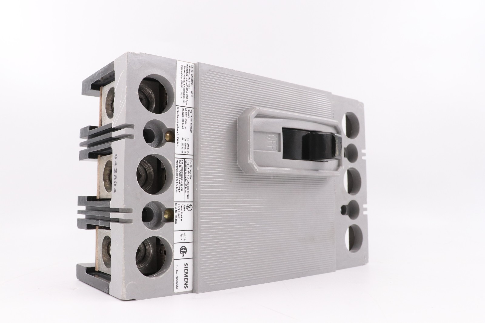 SIEMENS QJ23B150H 150A 3-POLE CIRCUIT BREAKER, 240V TYPE HACR