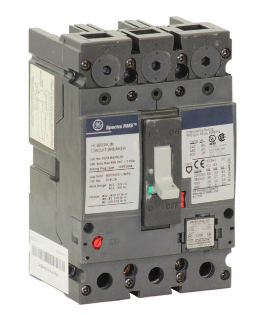 GE Spectra RMS 100Amp 3 Pole Circuit Breaker (SEHA36AT0100) FREE SHIP. 70AMP PLU