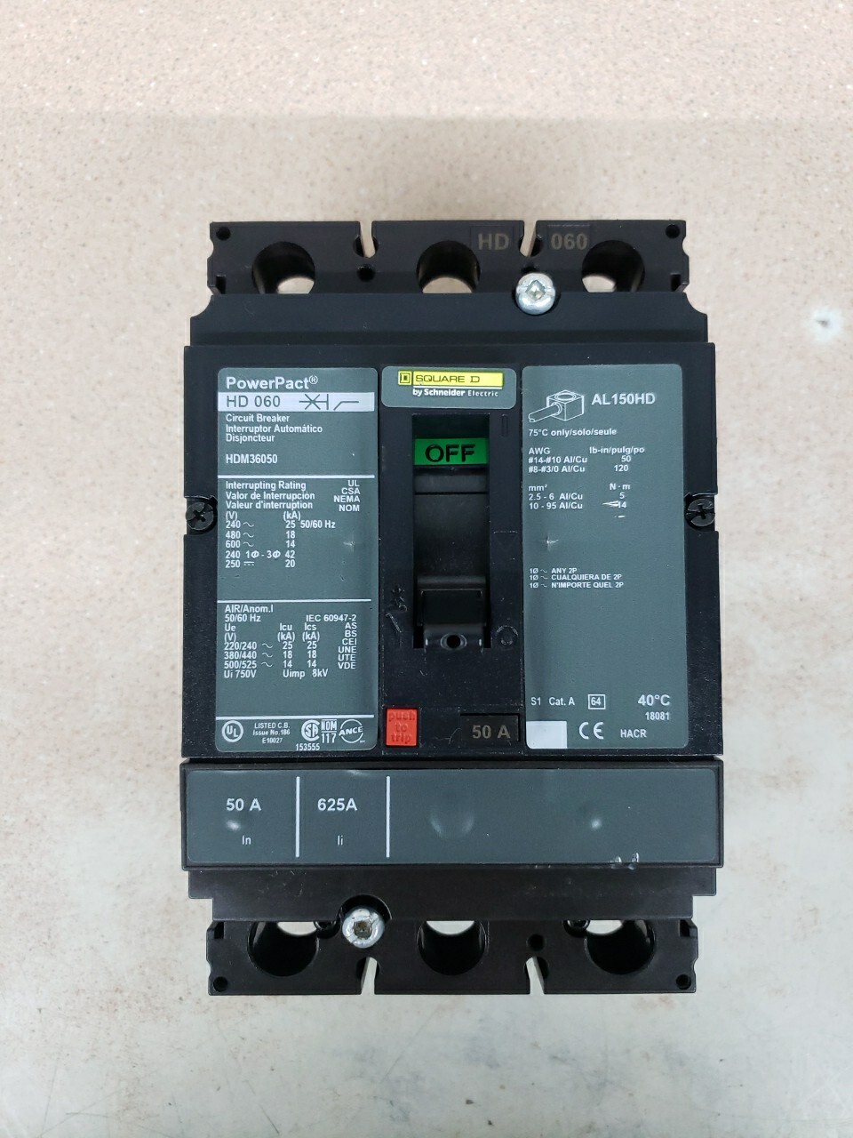 Square D HDM36050 50A 3P Molded Case Breaker