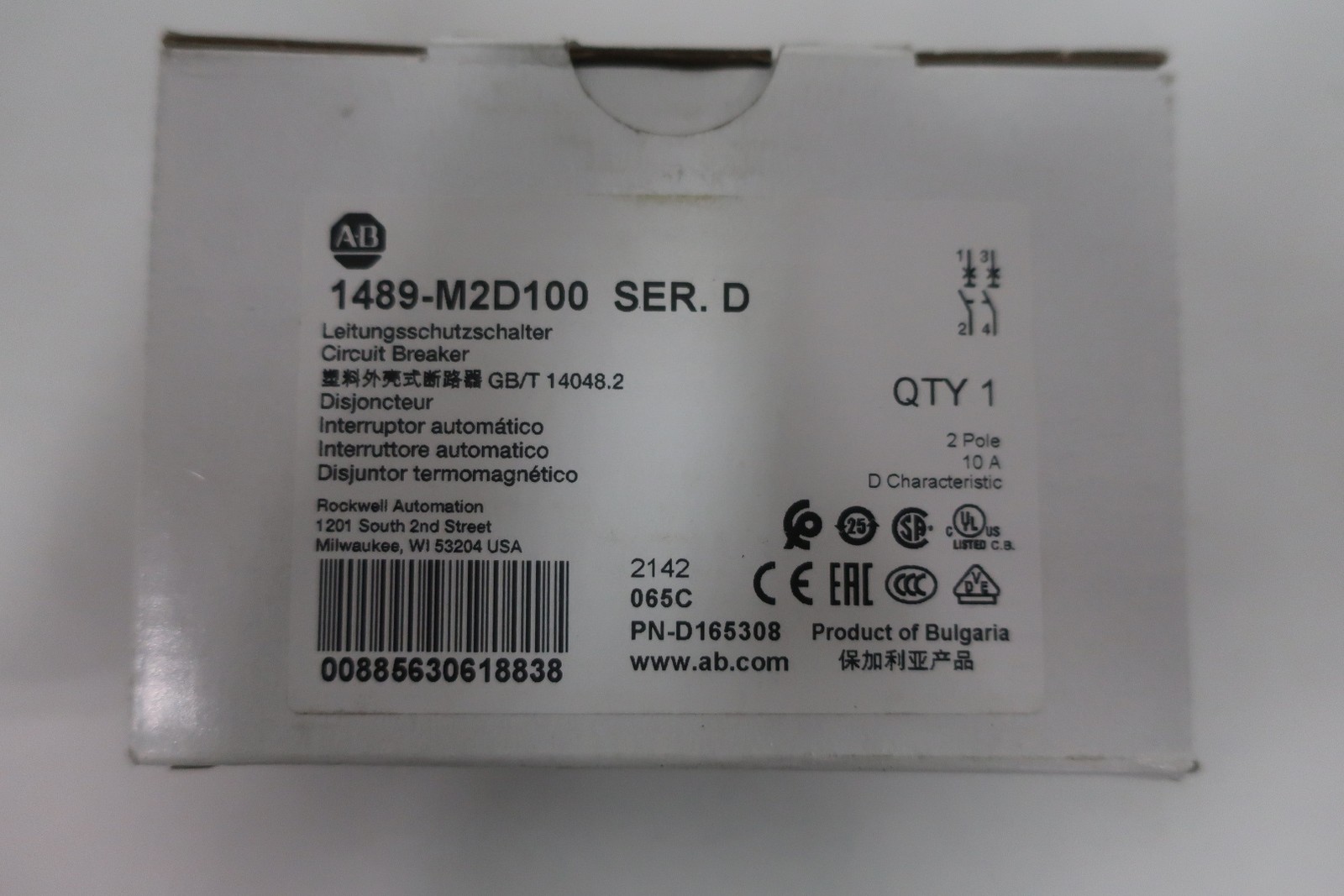Allen Bradley 1489-M2D100 Miniature Circuit Breaker 10a Amp 277v-ac 2p