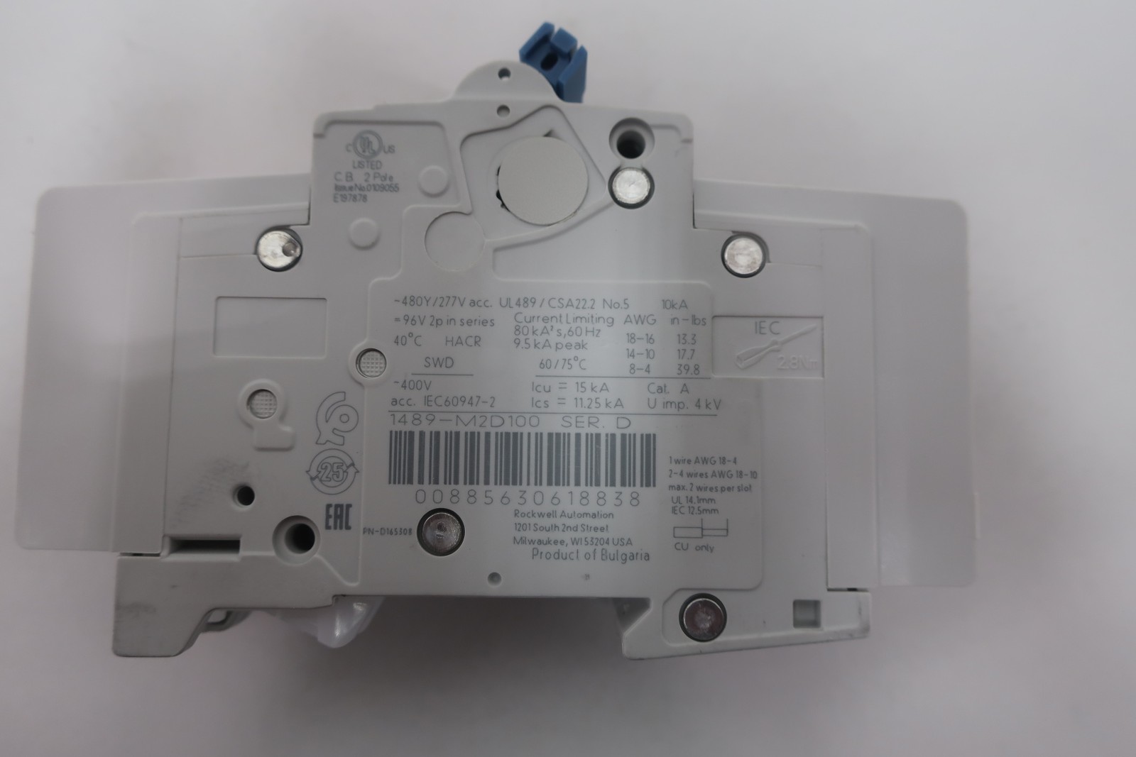 Allen Bradley 1489-M2D100 Miniature Circuit Breaker 10a Amp 277v-ac 2p