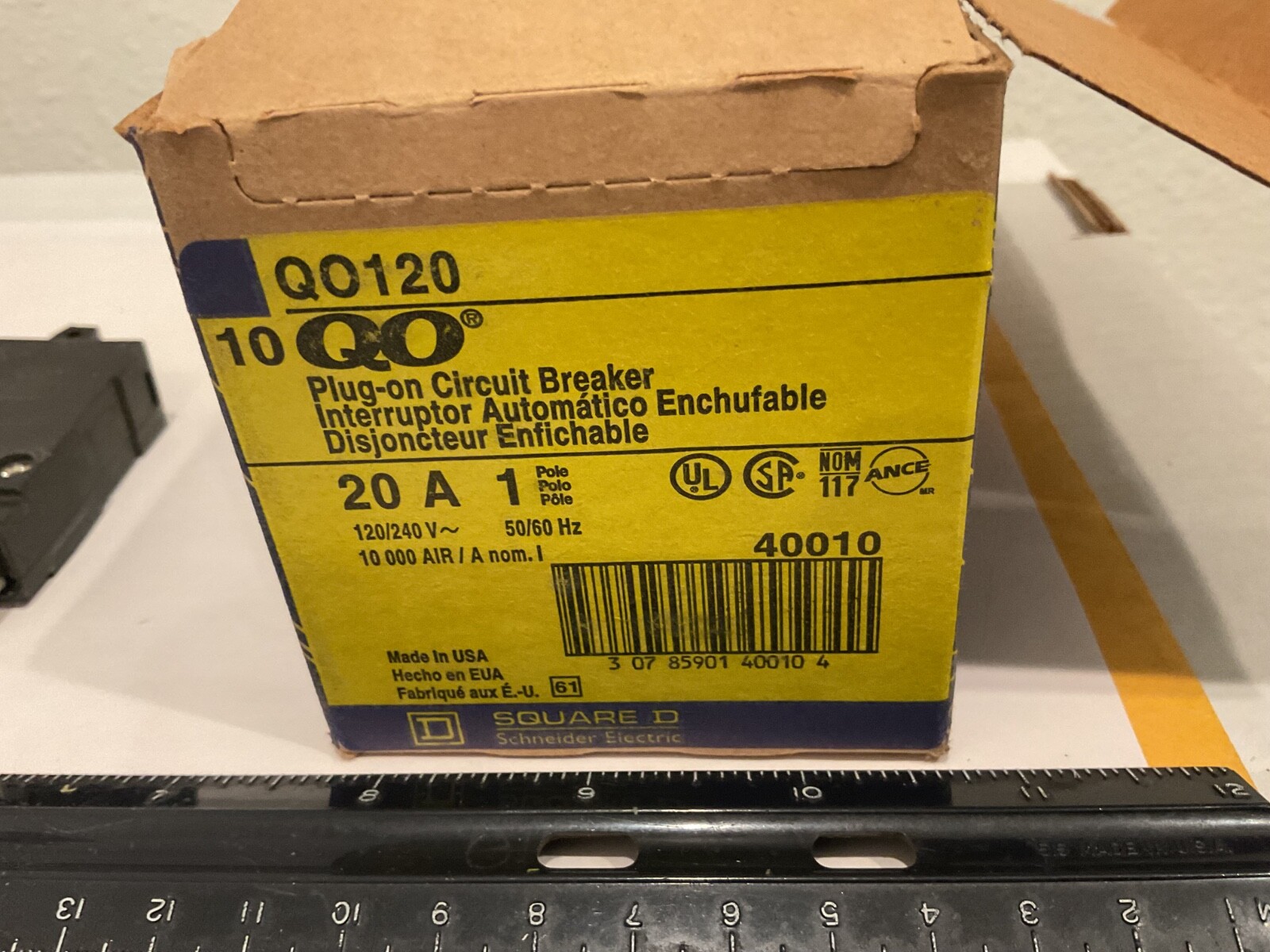 New Qty (10) Square D QO120 20A 1 Pole Circuit Breaker, 120/240V