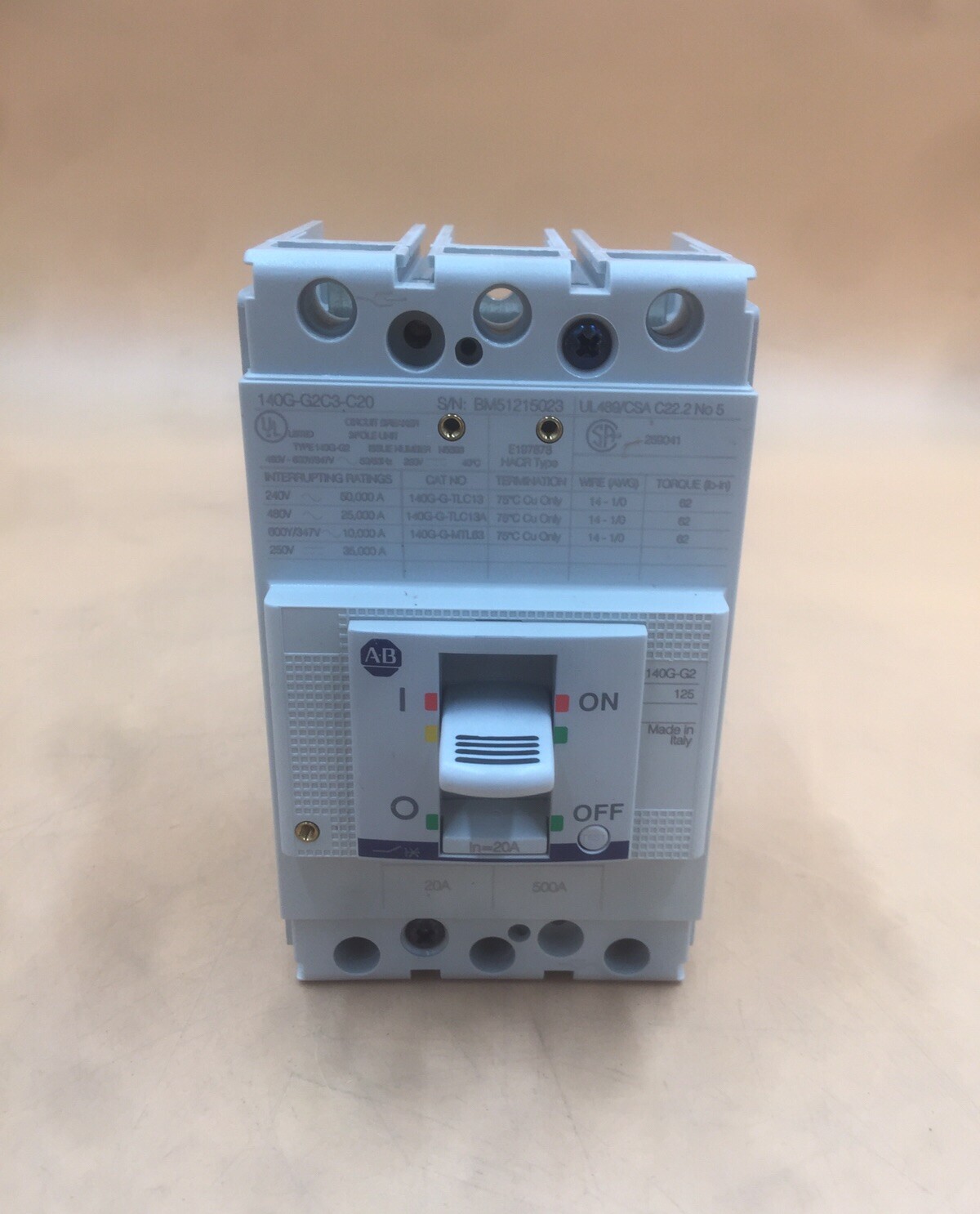 HOUSTON STOCK NEW AB 140G-G2C3-C20 TYPE 140G 20 AMP 600V FREE 2 DAY AIR SHIPPING