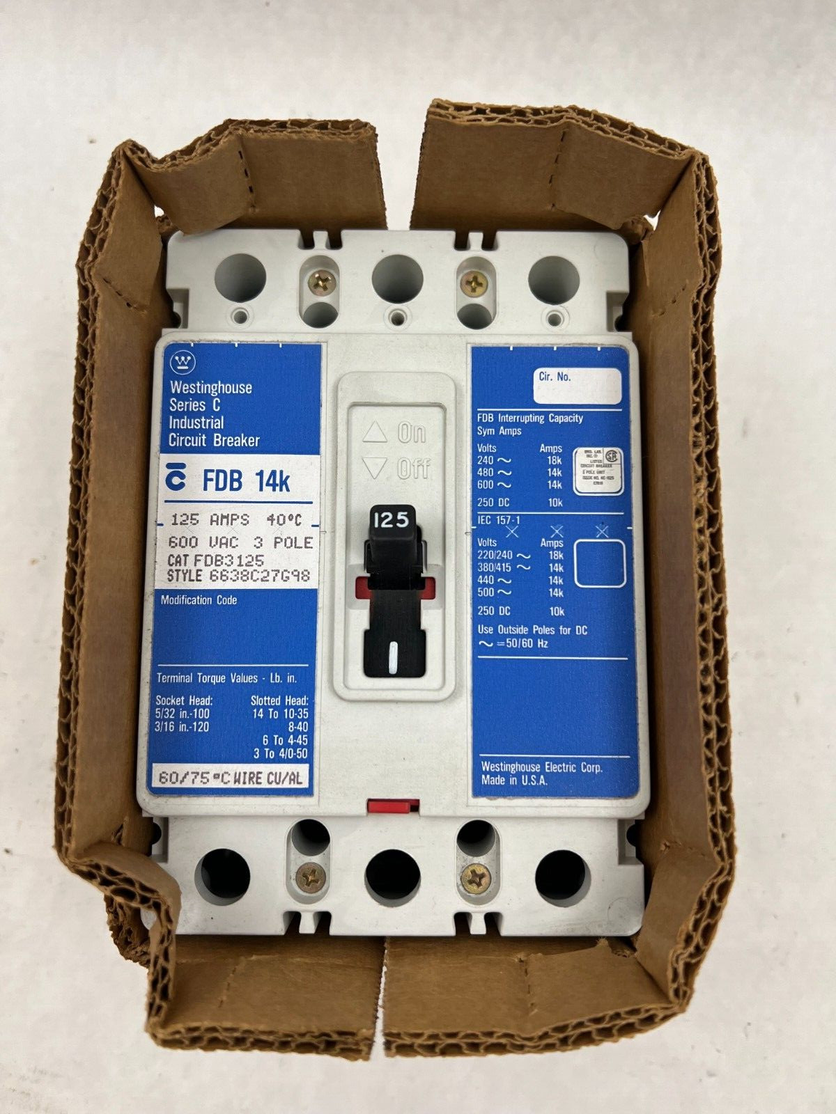Westinghouse FDB3125 NIB 3P 125A 600V Breaker See Pics #G21