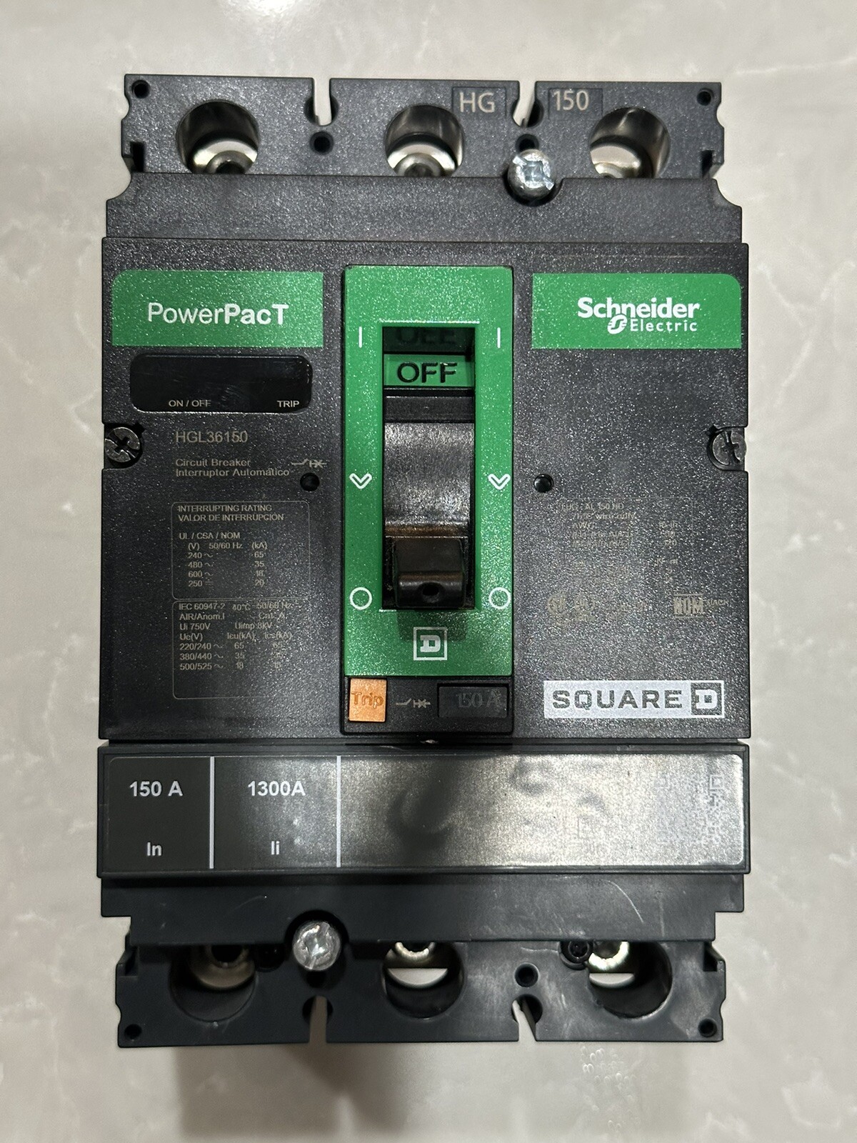 HGL36150 SQUARE D Molded Case Powerpact Circuit Breaker 3P 150A 240/480/600V