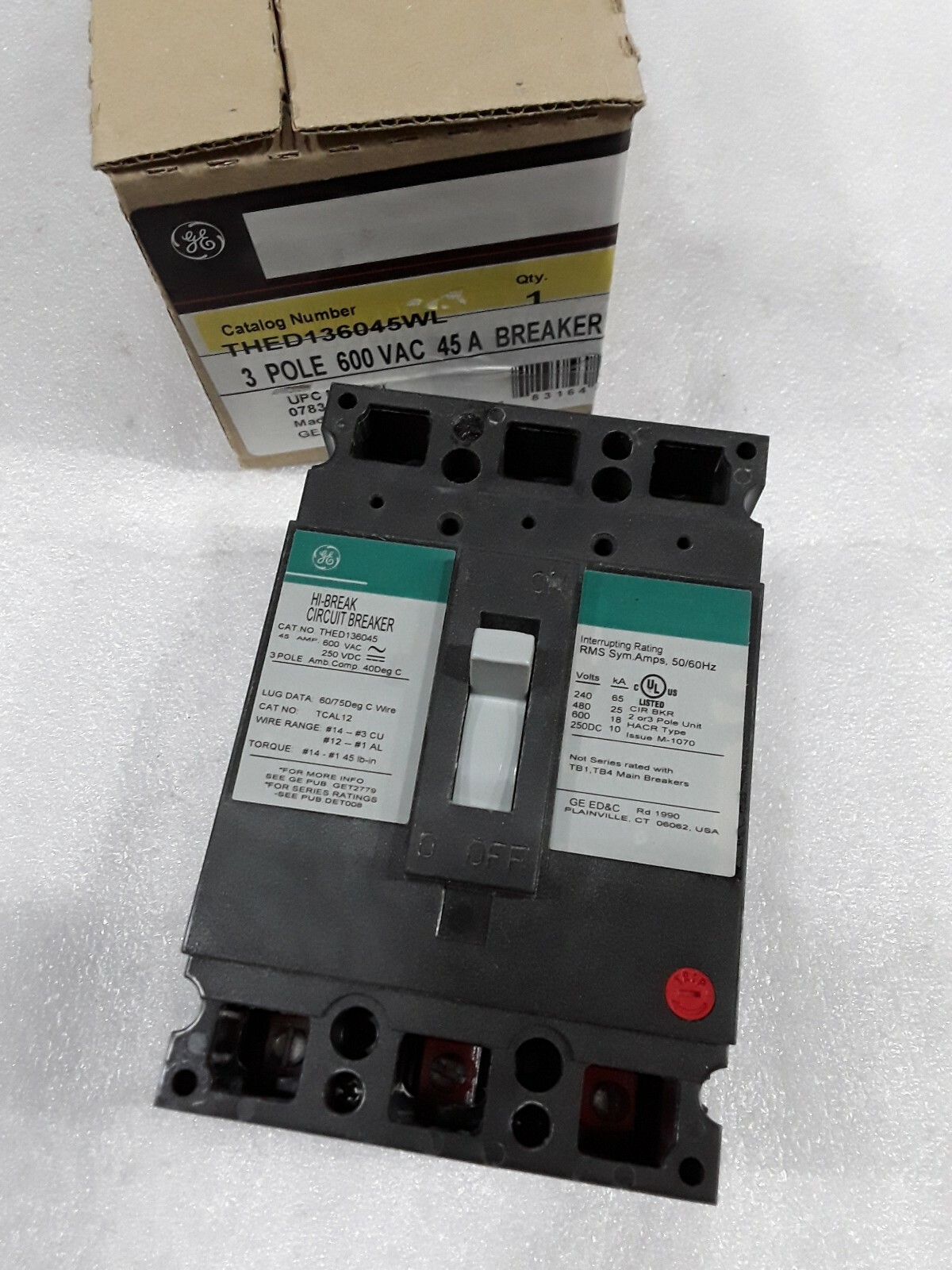 THED136045WL GENERAL ELECTRIC CIRCUIT BREAKER 45AMP 3POLE 600VAC NEW