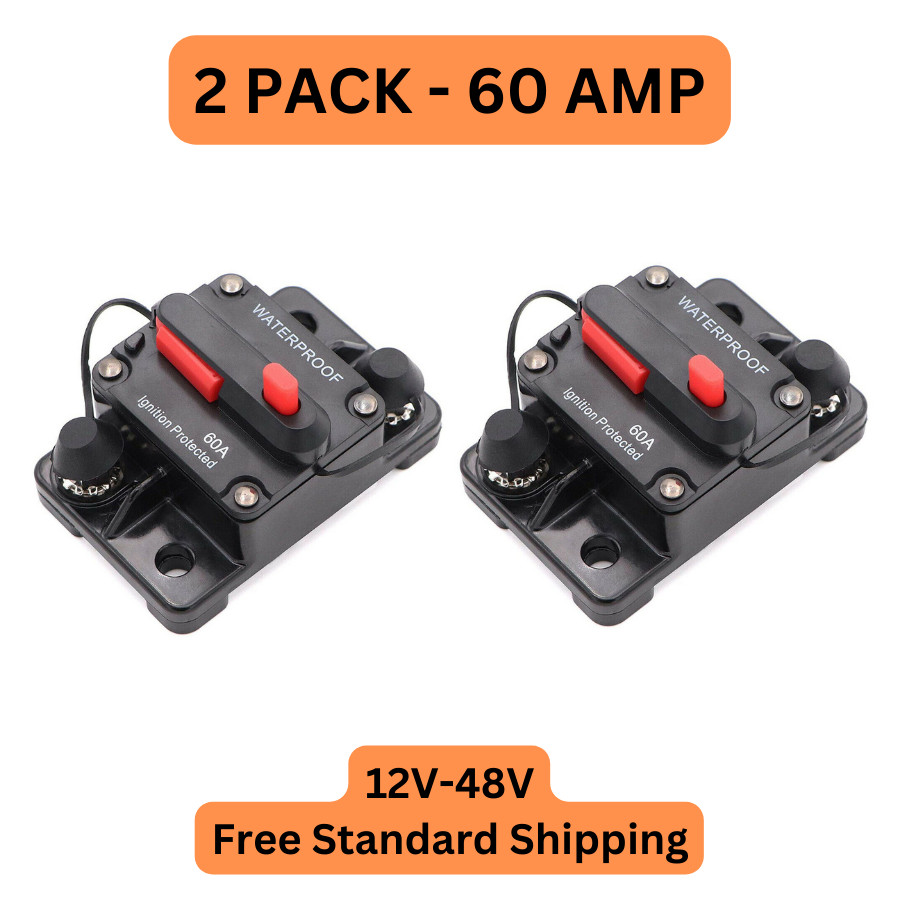 2 PACK 60 Amp Waterproof Circuit Breaker Auto/Boat/Solar 12-48V DC Manual Reset