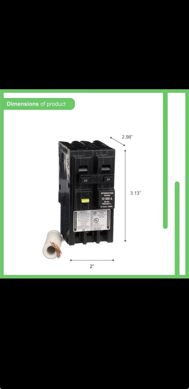 Square D HOM220GFIC HomeLine 20Amp 2-Pole Circuit Breaker