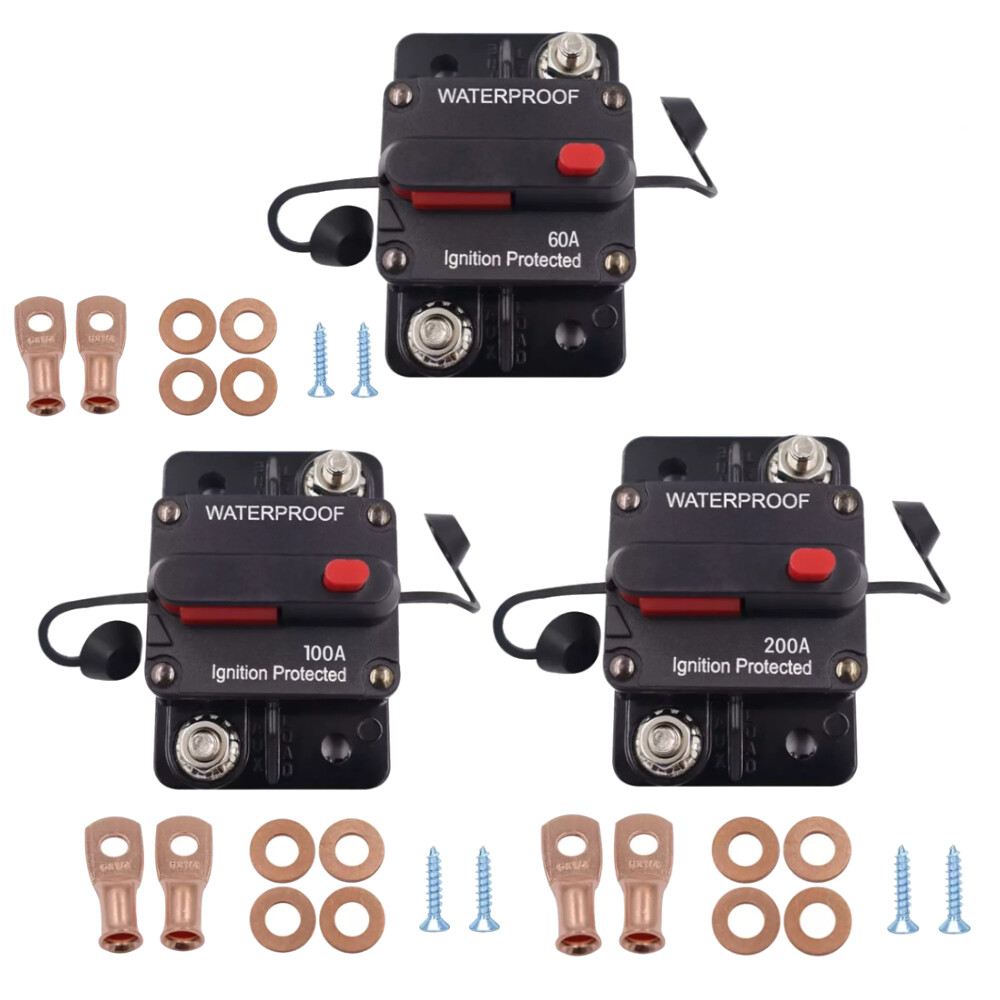 12V- 48V DC 60-200 Amp Waterproof Circuit Breaker Fuse Holder Protector Car Boat
