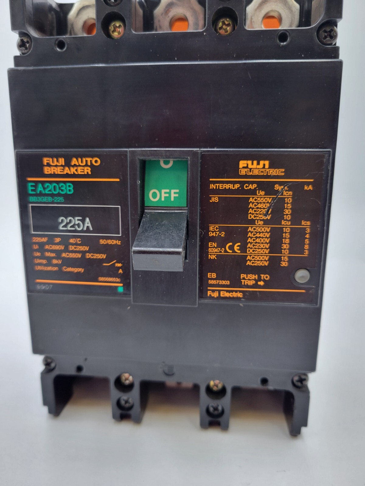 Fuji Electric EA203B Circuit Breaker 225A 690VAC 250DC 3P 3PH Type EA 225 Amp