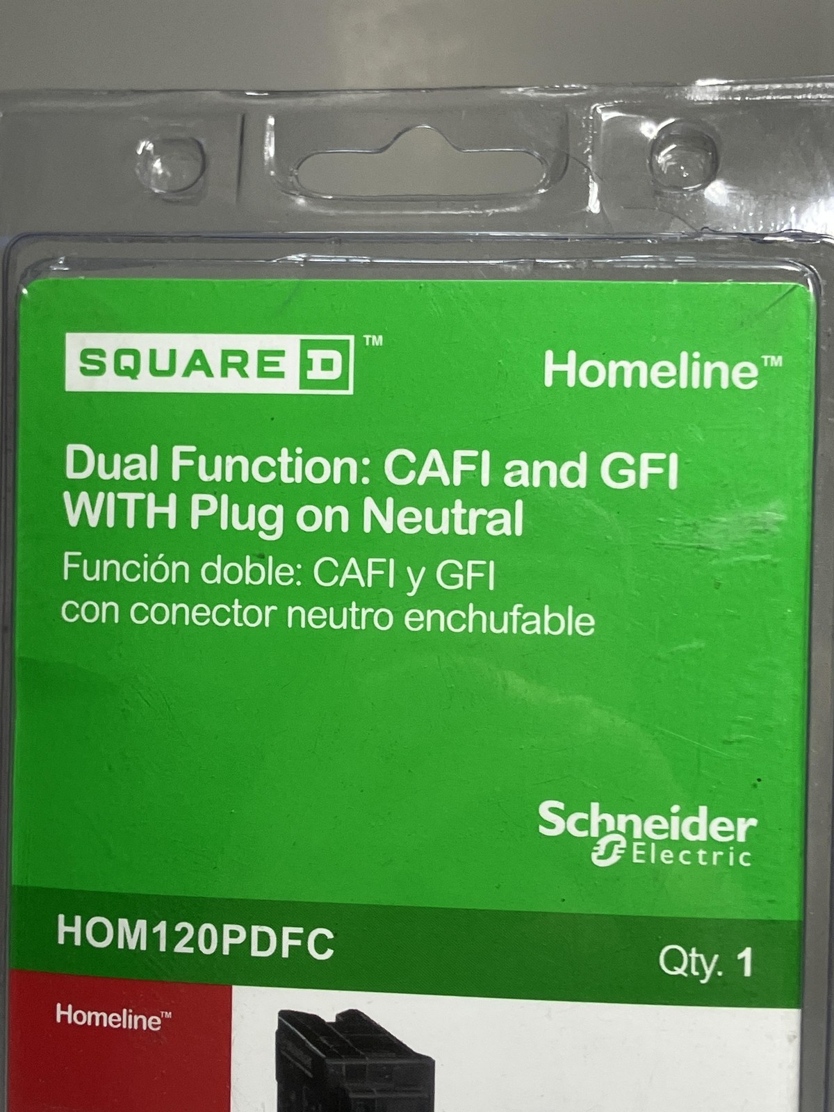 Square D HOM120PDFC Homeline 20A Dual CAFI GFI Plug-On Neutral 120V Breaker
