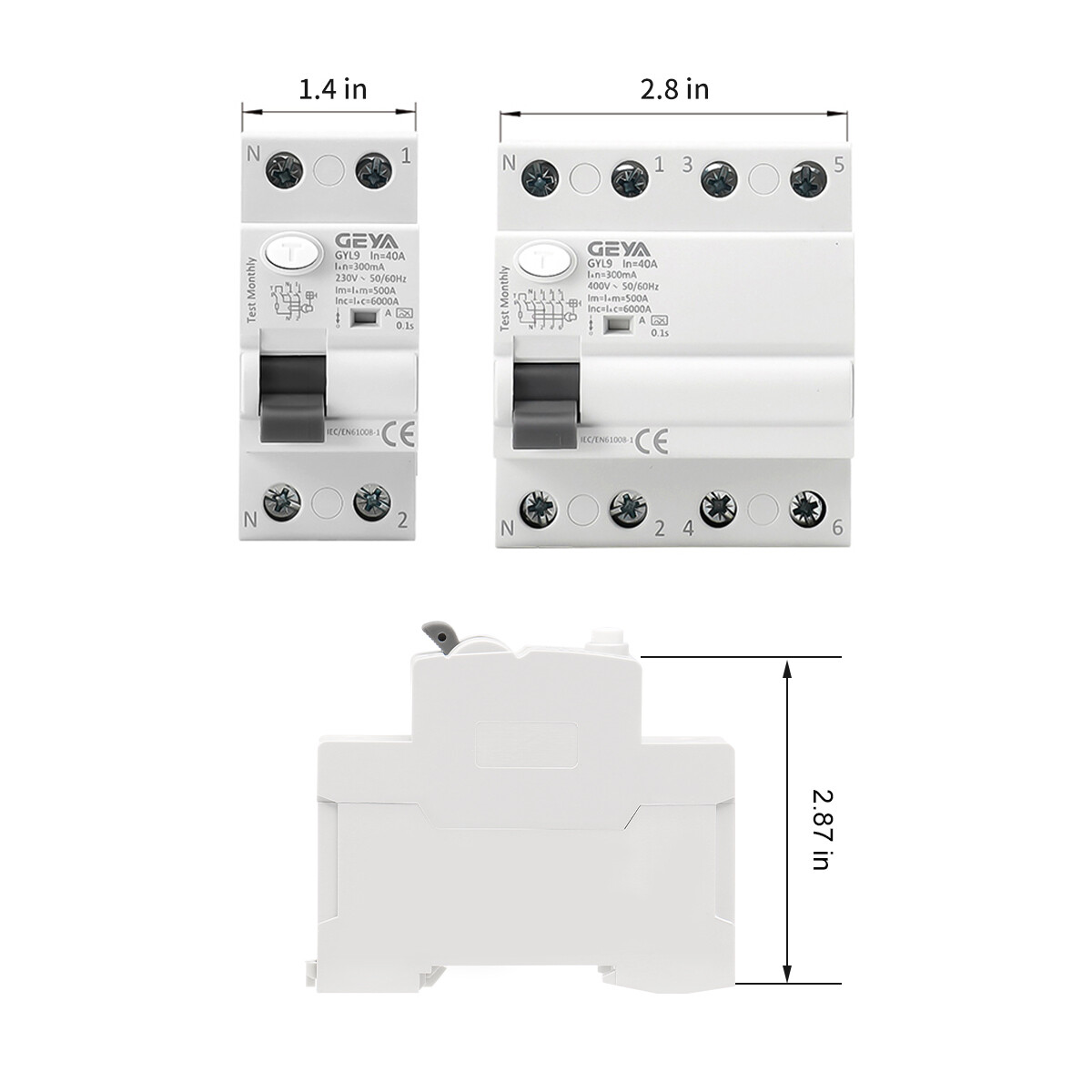 GEYA ELCB Circuit Breaker 4Pole 25/40/63/80/100Amp 30/100/300mA AC-Type RCCB RCD