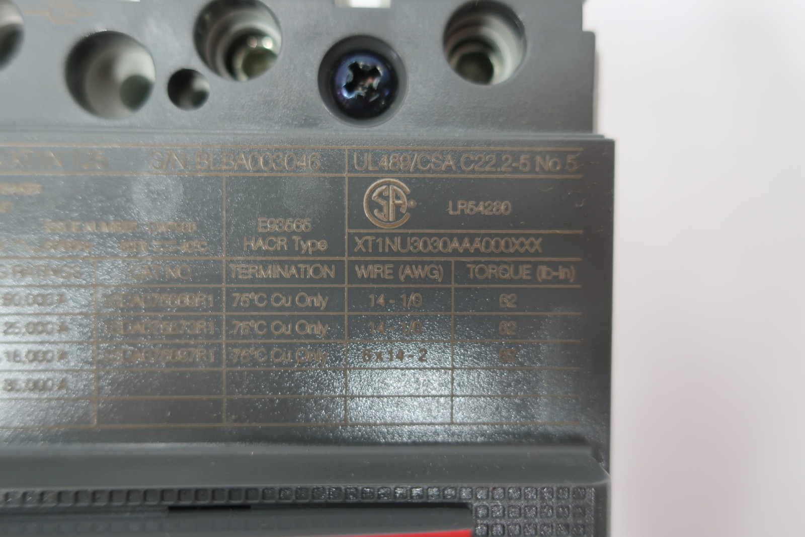 Abb SACE TMAXXT1N 125 Molded Case Circuit Breaker 30a Amp 600v-ac 3p