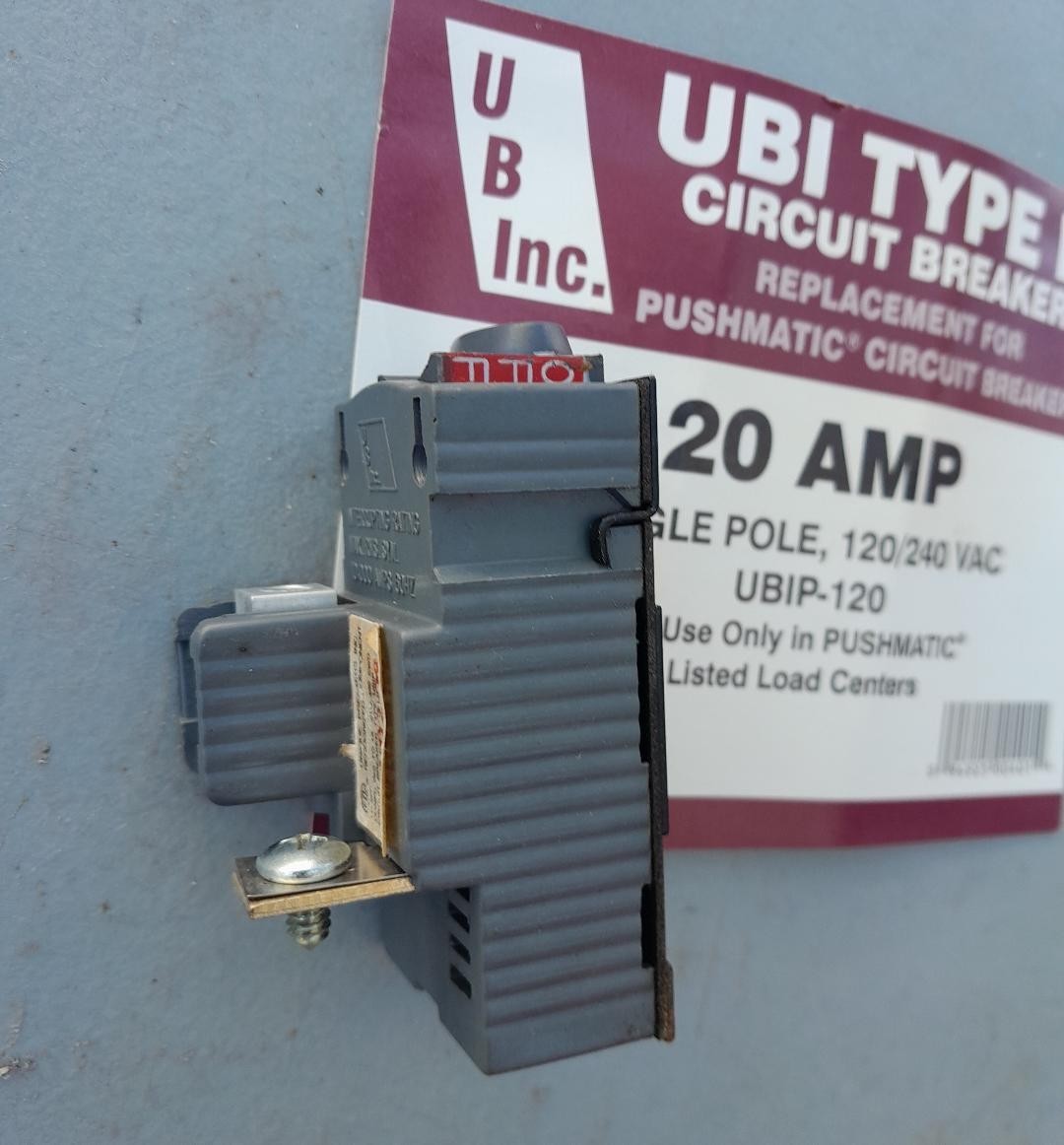 replaces bulldog ITE Pushmatic UBIP-120 20 amp single pole 120/240 vac