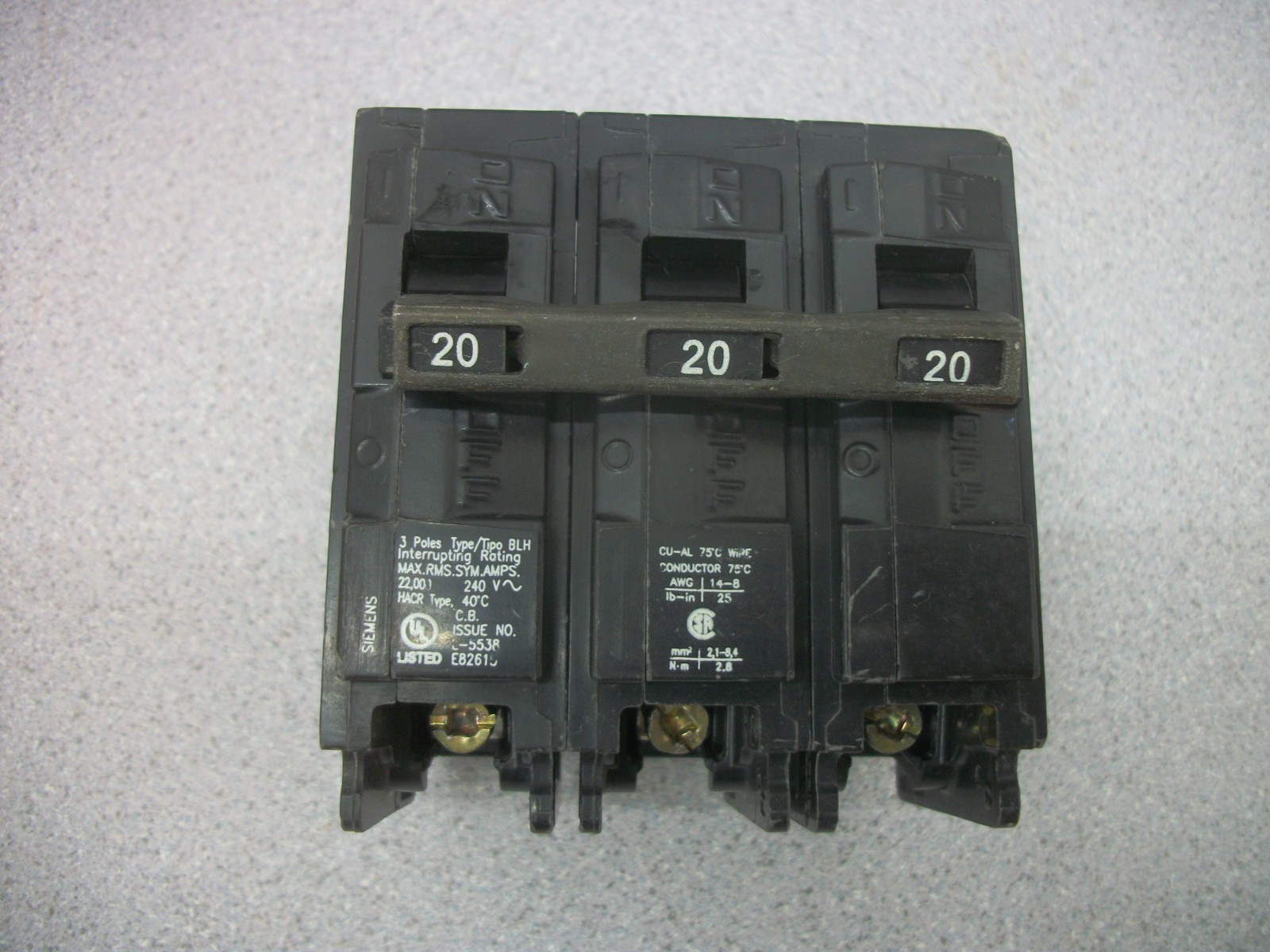 SIEMENS BLH CIRCUIT BREAKER B320H 20AMP 240VOLT 3POLE