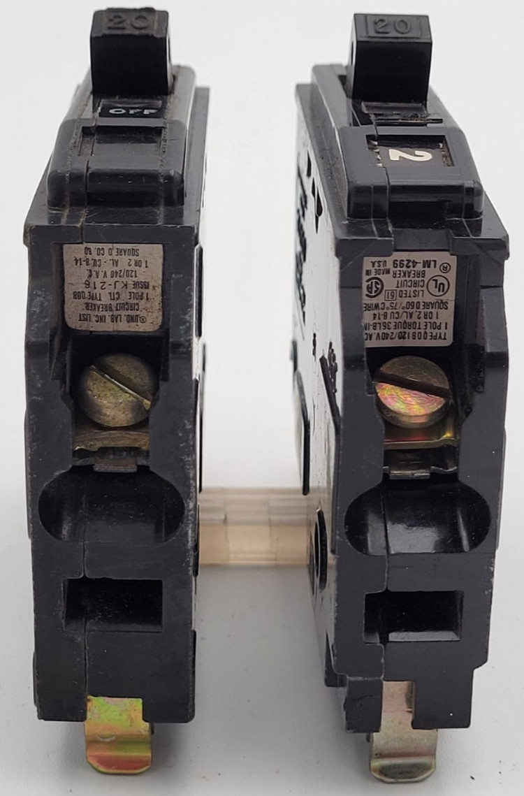 Square D QOB120 20A 1-Pole Bolt On Circuit Breakers Type QOB (Lot of 10) USED