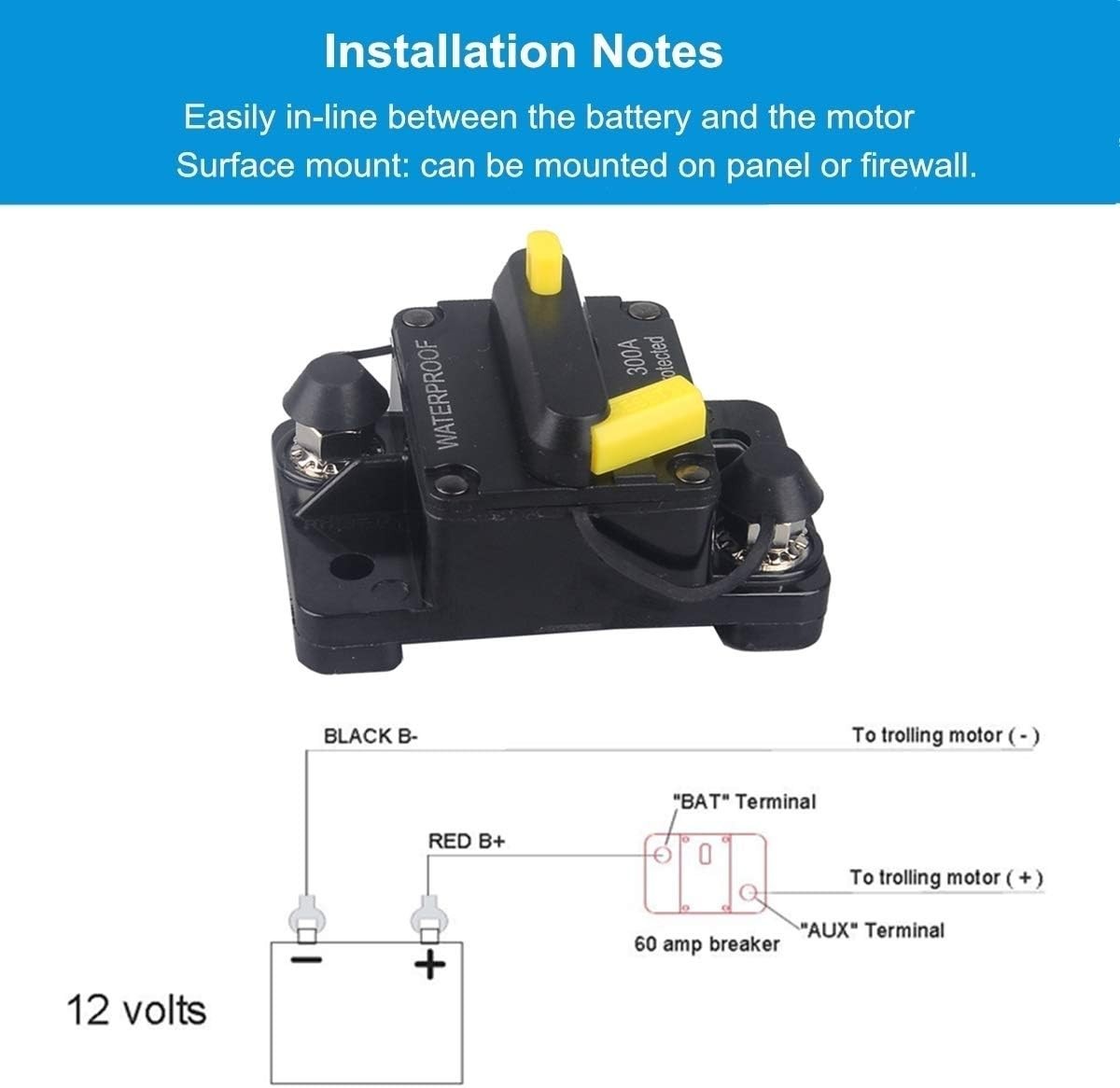 Waterproof 300A Yellow Manual Reset Circuit Breaker 12V-48V