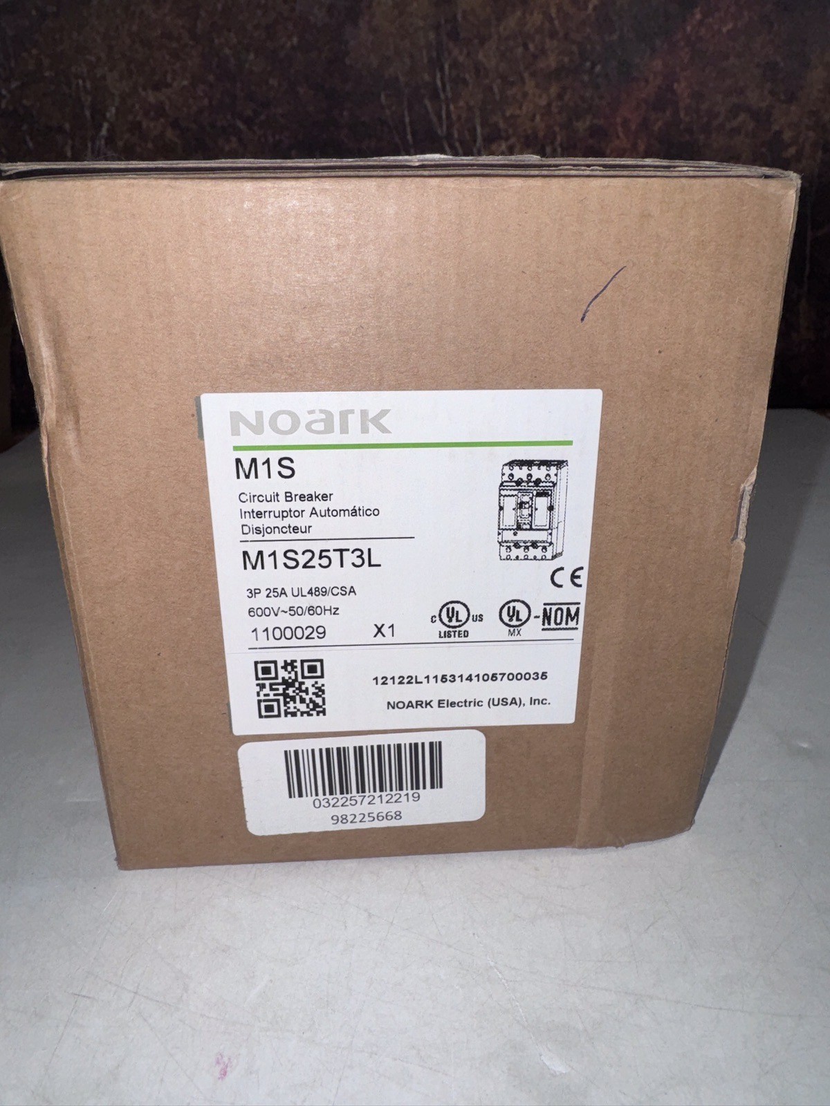 M1S25T3L NOARK Molded Case Circuit Breaker 25A, 3 Poles, UL489, 480V, 50/60Hz