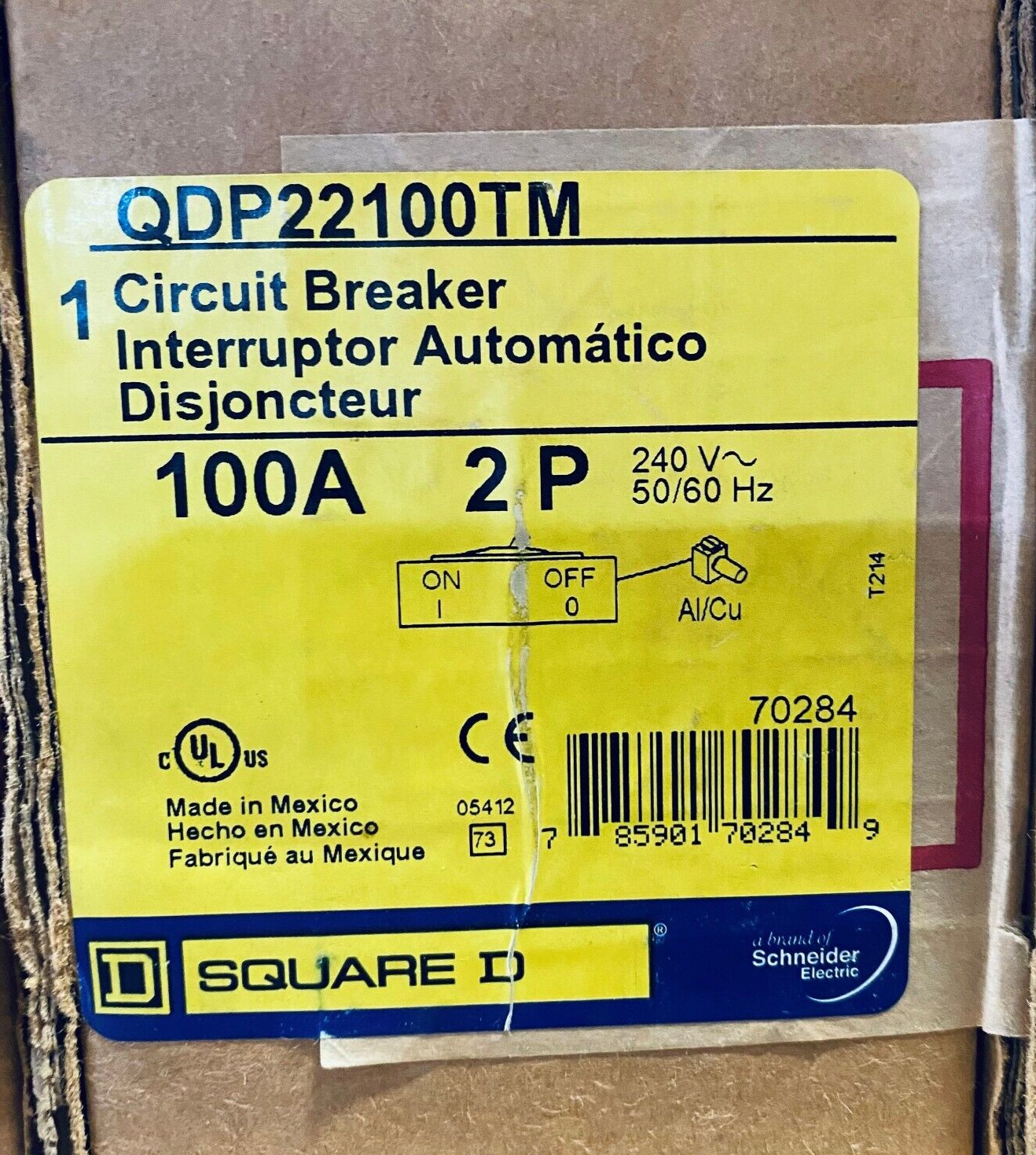 SQUARE D QDP22100TM BREAKER 2POLE 100A 240V NEW IN BOX READY TO SHIP