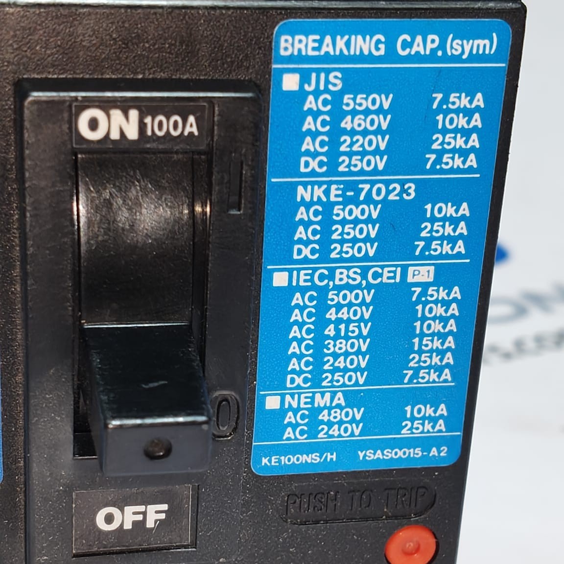 NEW TERASAKI XE100NS 3 POLE 100 AMP TemBreak CIRCUIT BREAKER AC600V DC250V