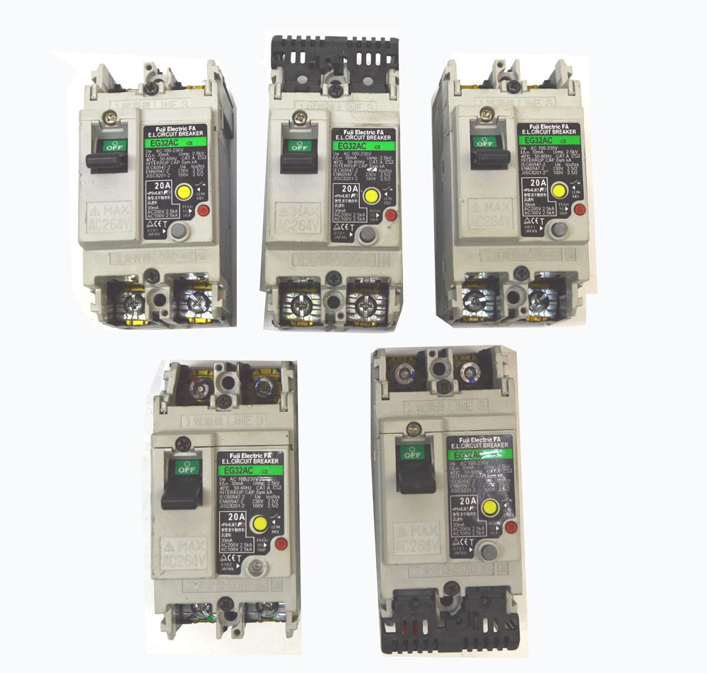 (Lot of 5) Fuji EG32AC 20-Amp Electric FA E.L. Circuit Breaker 2-Pole Trip 240V