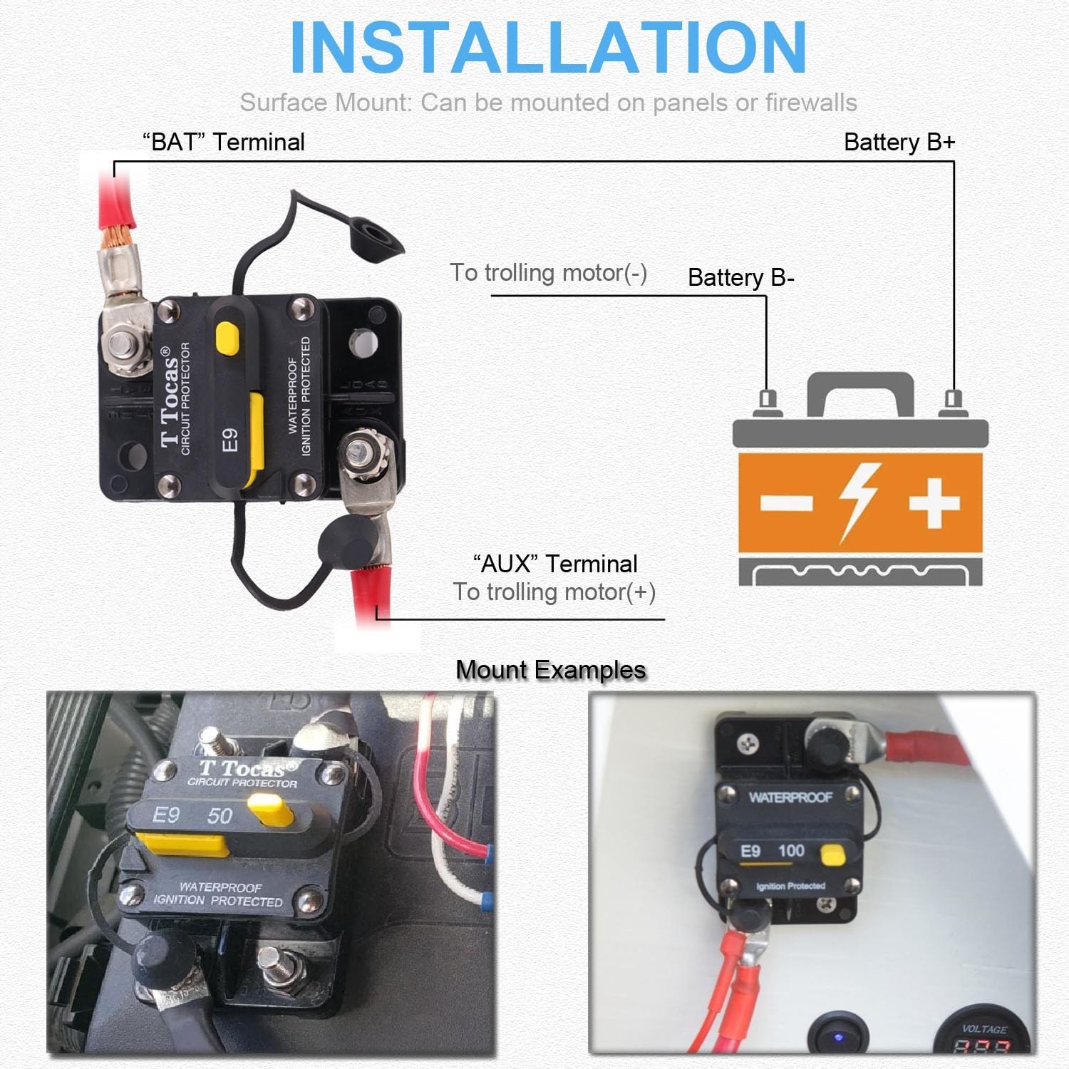 Hi-Amp 200 Amp Trolling Motor Circuit Breaker with Manual Reset Switchable fo…