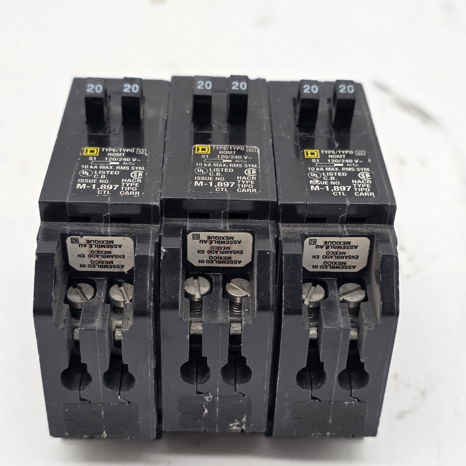 Lot of 3 Square D HOMT2020 Tandem 20 Amp Twin Circuit Breakers 120/240V