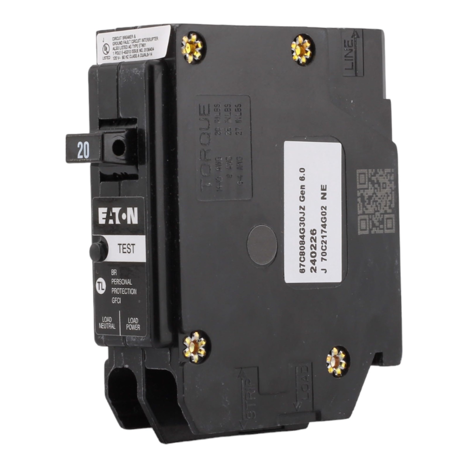 BRP120GF 20 Amp Single Pole Ground Fault Circuit Breaker – 120 Volt, Plug-On Neu