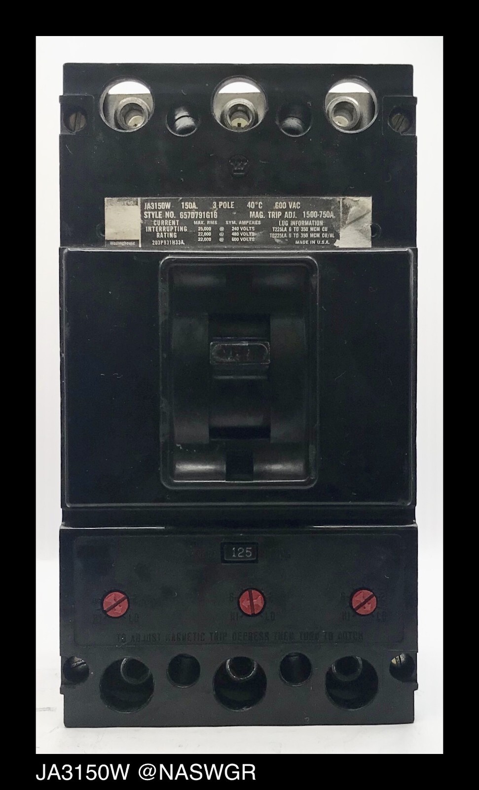 Westinghouse JA3150W Molded Case Circuit Breaker ~ 125 Amp – Tested/1Yr Warranty