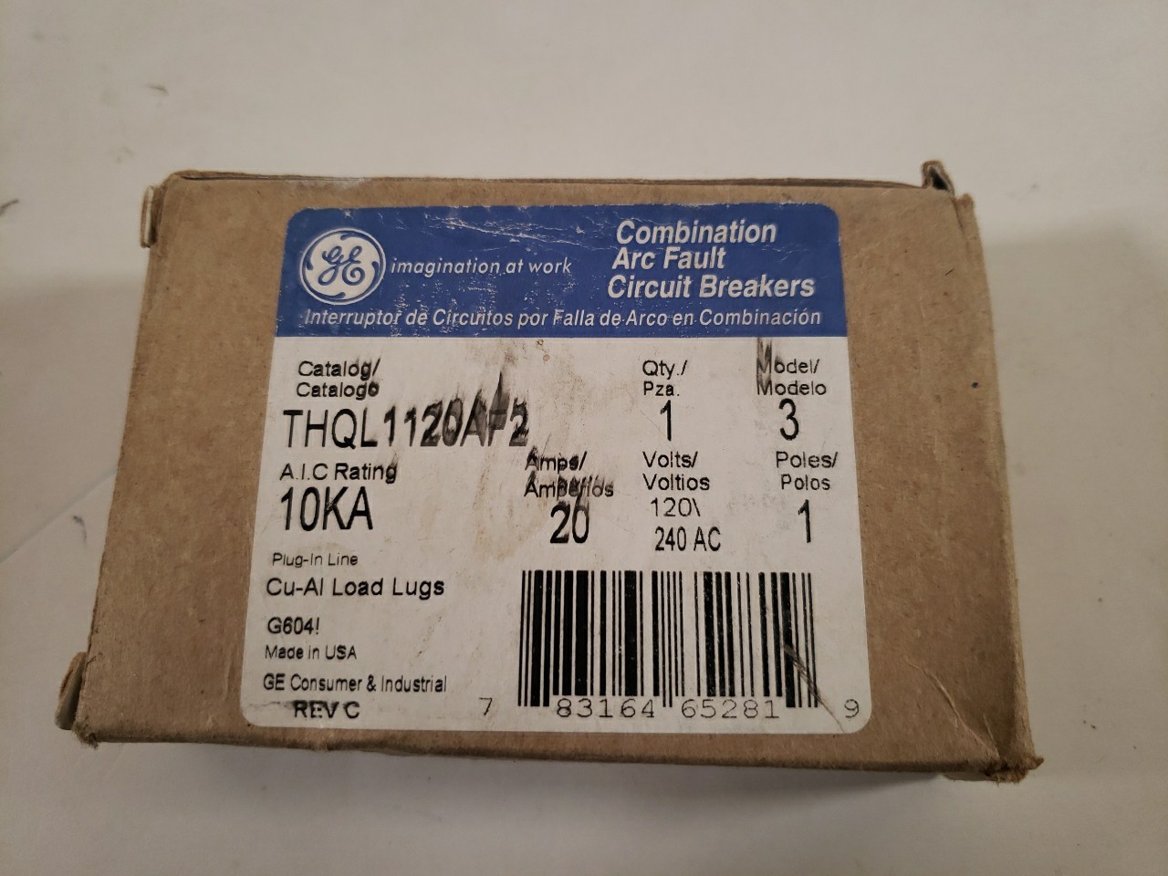 GE Combination Arc Fault Circuit Breakers THQL1120AF2, 20 Amps 120 Volts 1 Pole