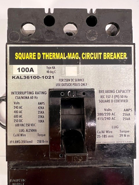 Square D KAL36100-1021 Thermo Magnetic Molded Case Circuit Breaker (100A, 600V)