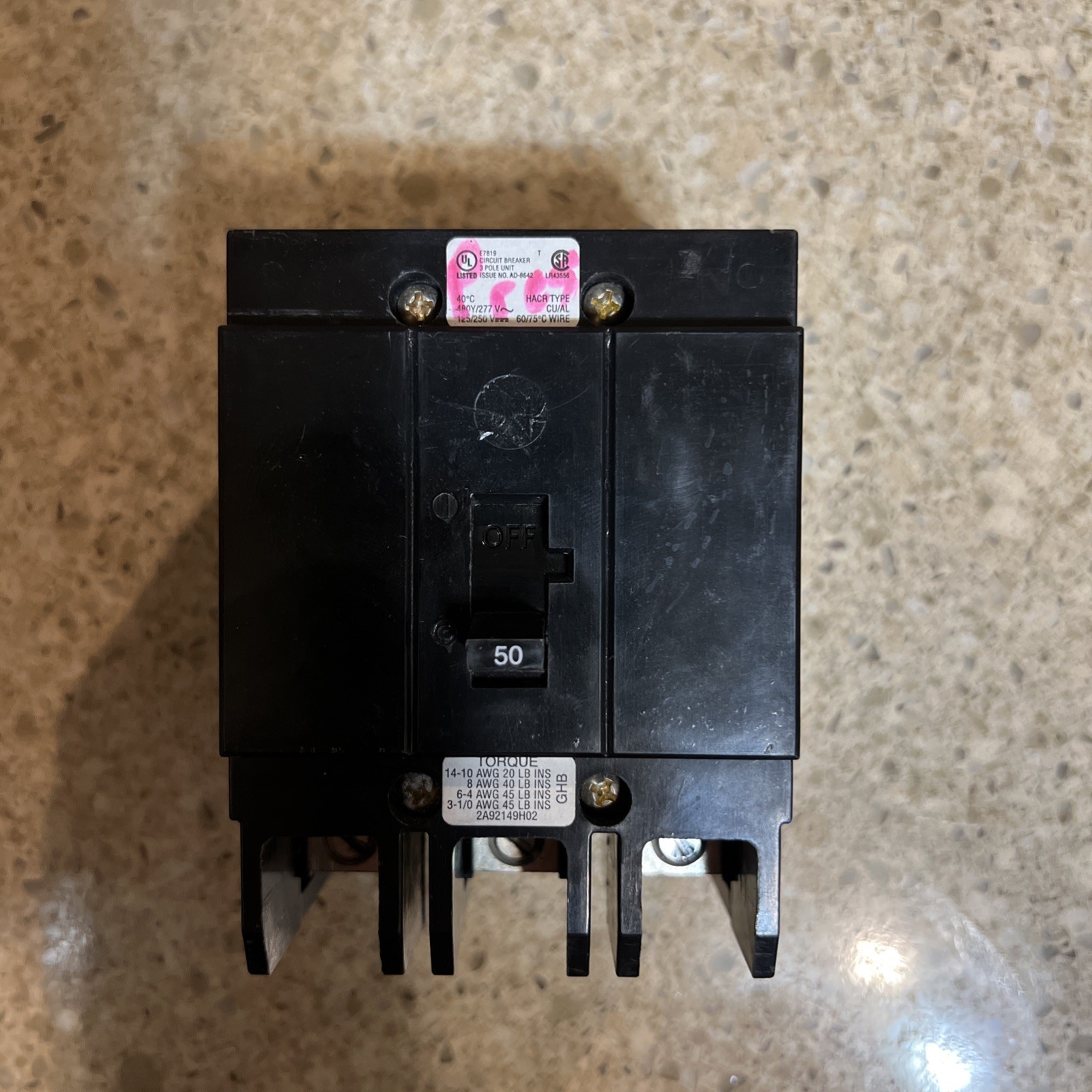 Eaton GHB3050 50A 3-Pole Circuit Breaker – Black