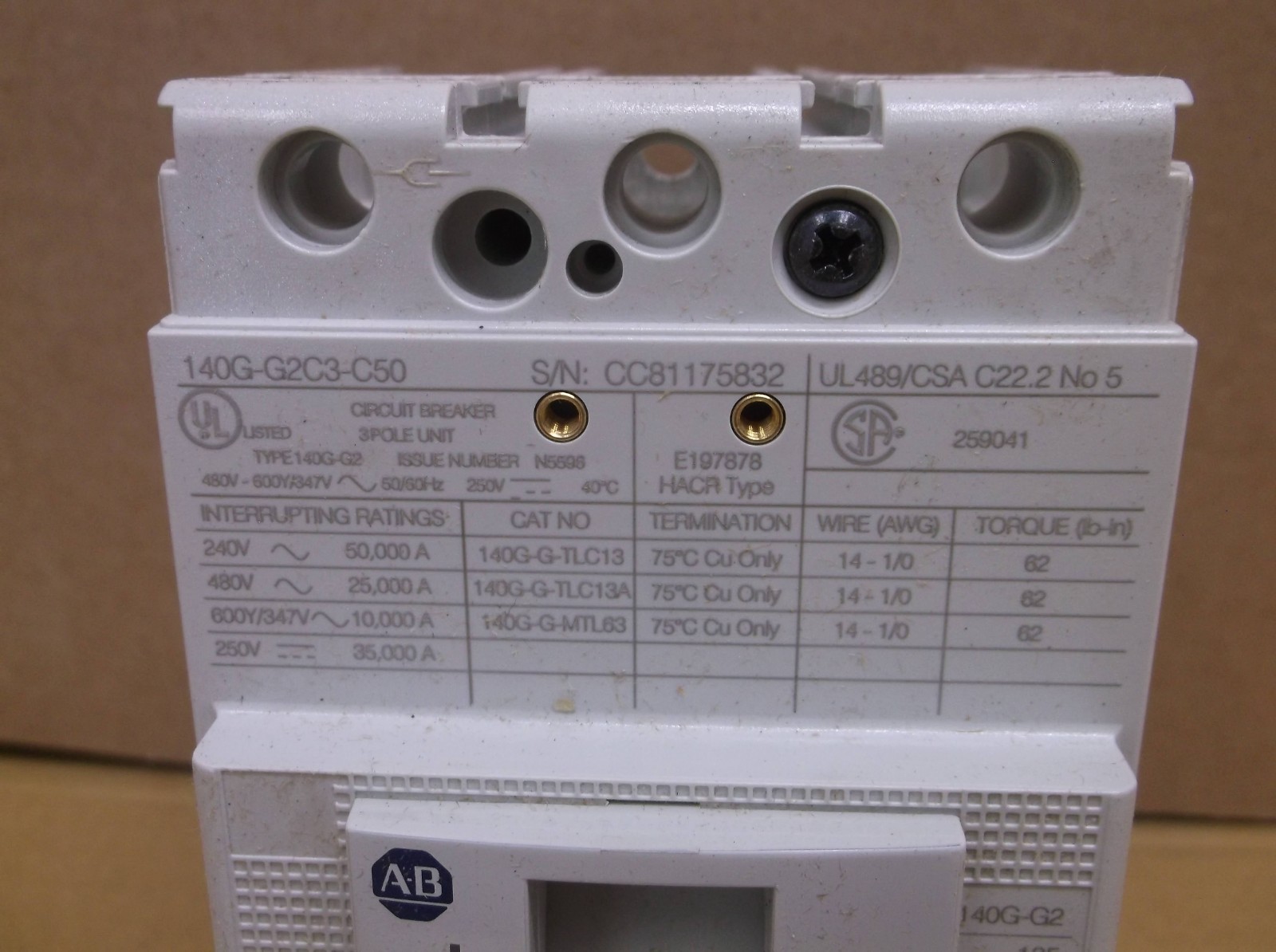 140G-G2C3-C50 A Allen Bradley NEW In Box 50A Circuit Breaker 140GG2C3C50 A