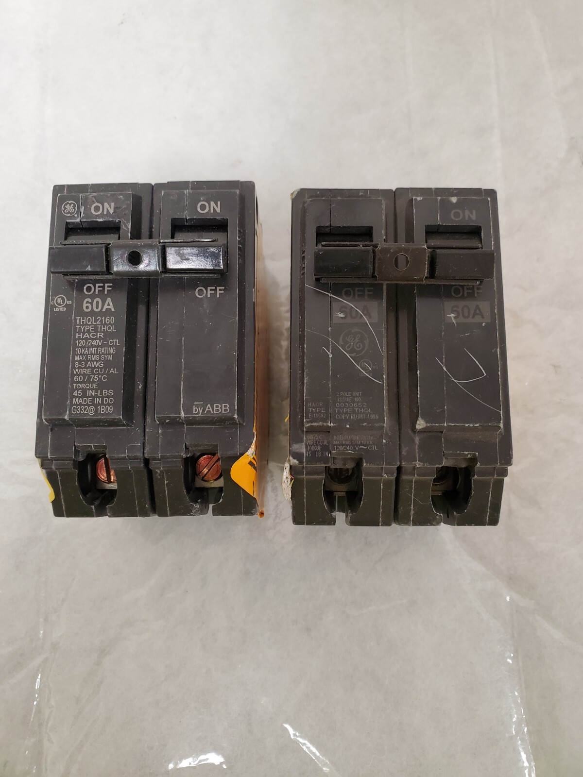 *LOT OF 2* GE Q-Line 60 Amp 2 in. Double-Pole Circuit Breaker (THQL2160)