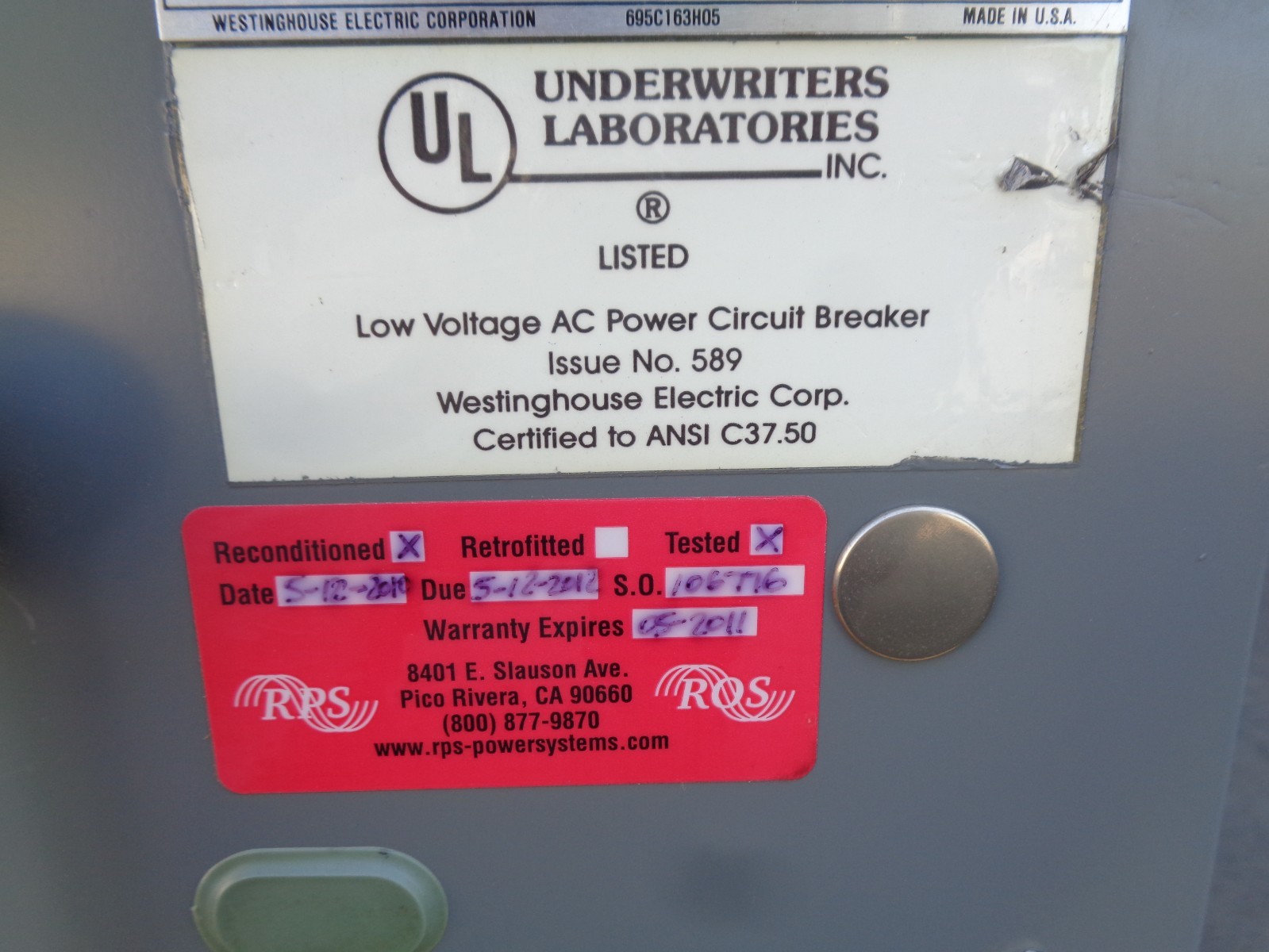 Westinghouse DS-416 Low Voltage AC Power Circuit Breaker 1600 AMP Frame 300 AMPS