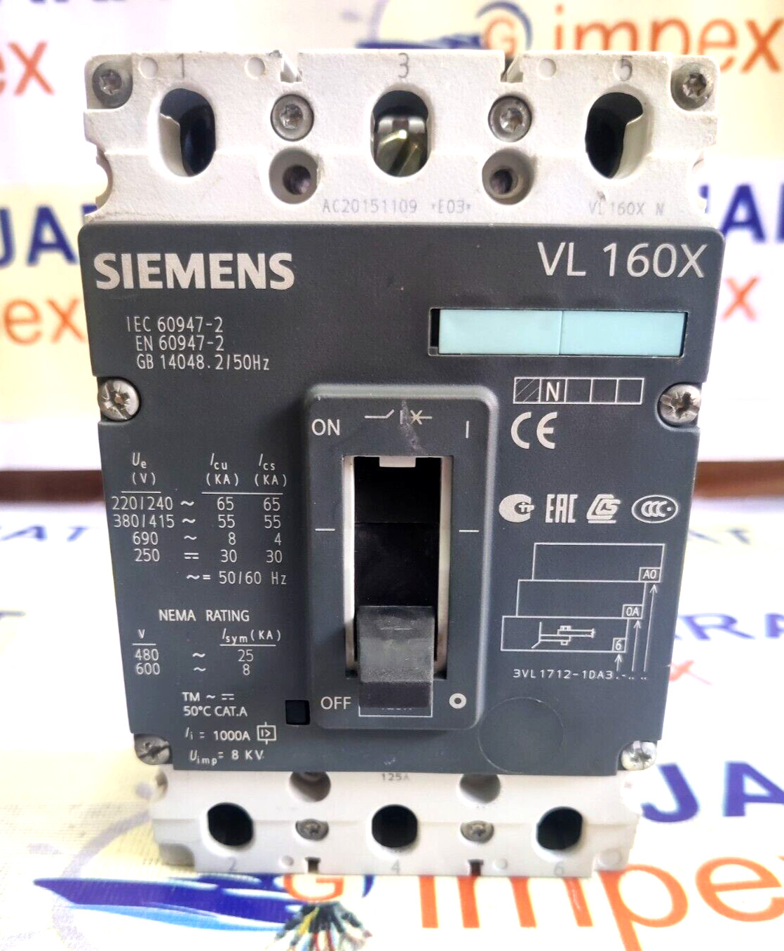 SIEMENS VL 160X 125A 380/415V 55KA TESTED OK FREE & SAST SHIPPING