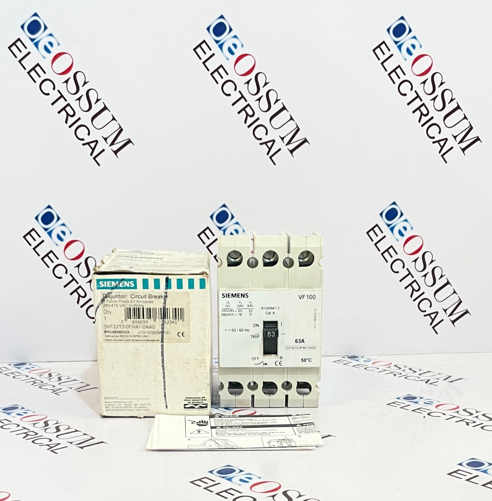 SIEMENS VF100 3VF2213-0FN41-0AA0 63A TRIPOLE CIRCUIT BREAKER 63A 220-415V 3P