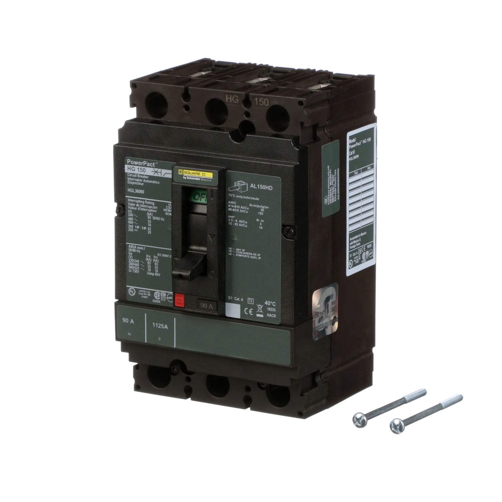 HGL36090 – Square D PowerPacT H 90A 3P 600VAC 18kA Thermal Magnetic Molded Case