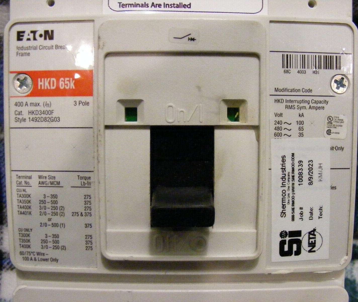 Eaton HKD3400F LSI (A) 400A 600V 65k AIC Breaker w/KES3400LSI Trip Unit- Tested!