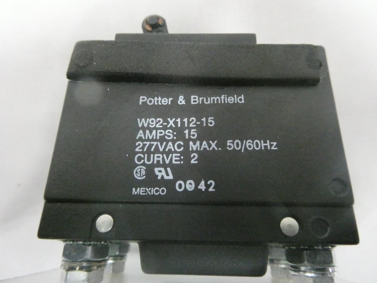 Potter Brumfield W92-X112-15 Miniature Circuit Breaker 2p 15a Amp 277v-ac