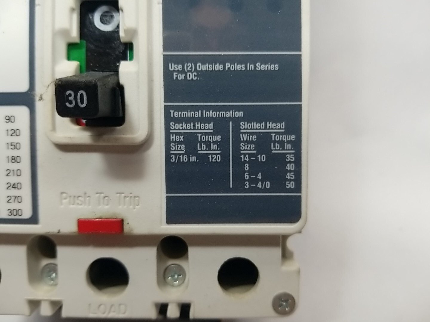 USED EATON HMCPS030H1C 30 AMP CIRCUIT BREAKER 3 POLE 600 VAC 250 VDC